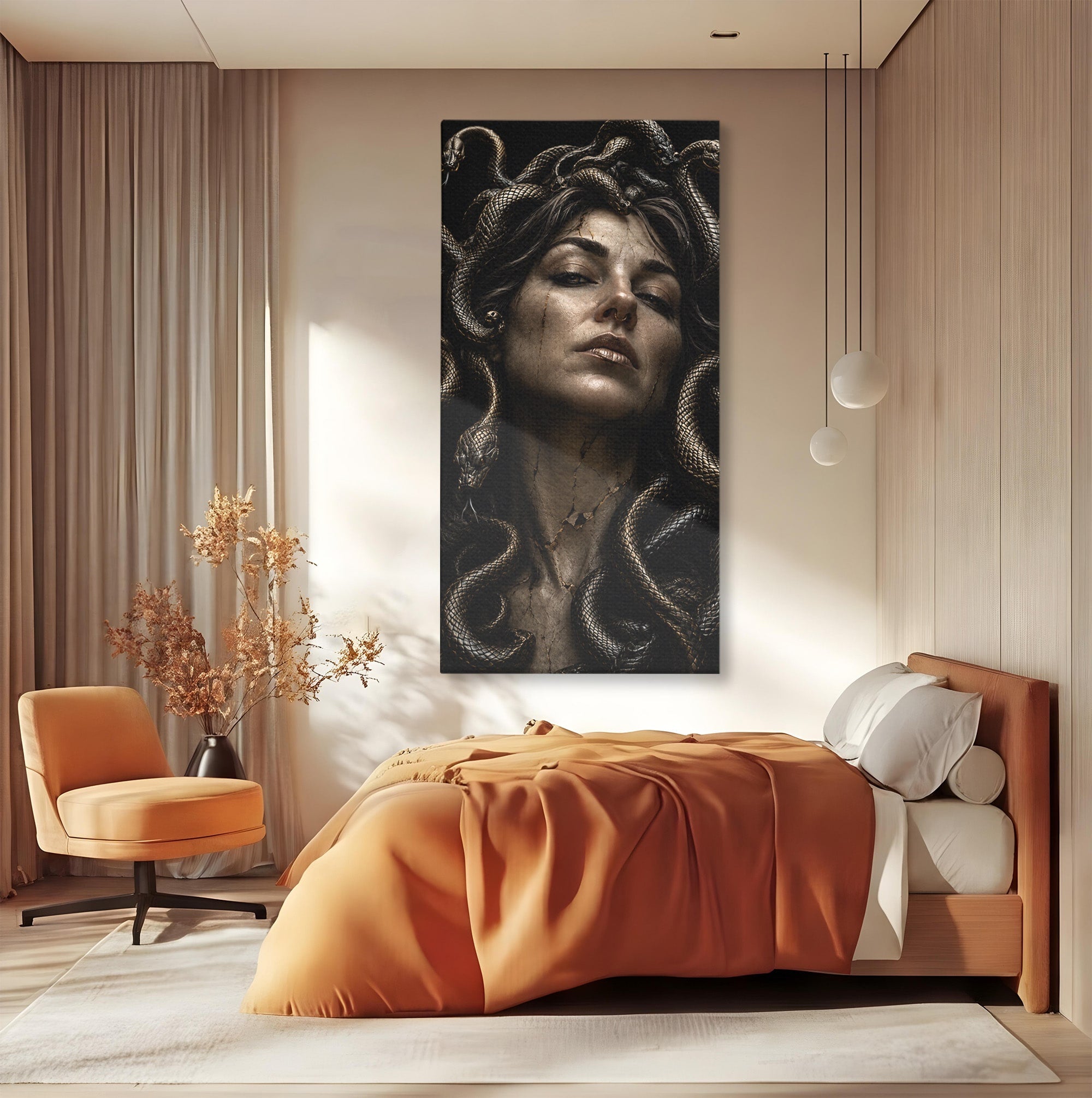 Tablou Canvas Premium LuxCanva® U1084, Meduza Moderna, Mitologie, Portret, Serpi, Meduza,  Dormitor, Culori Vibrante