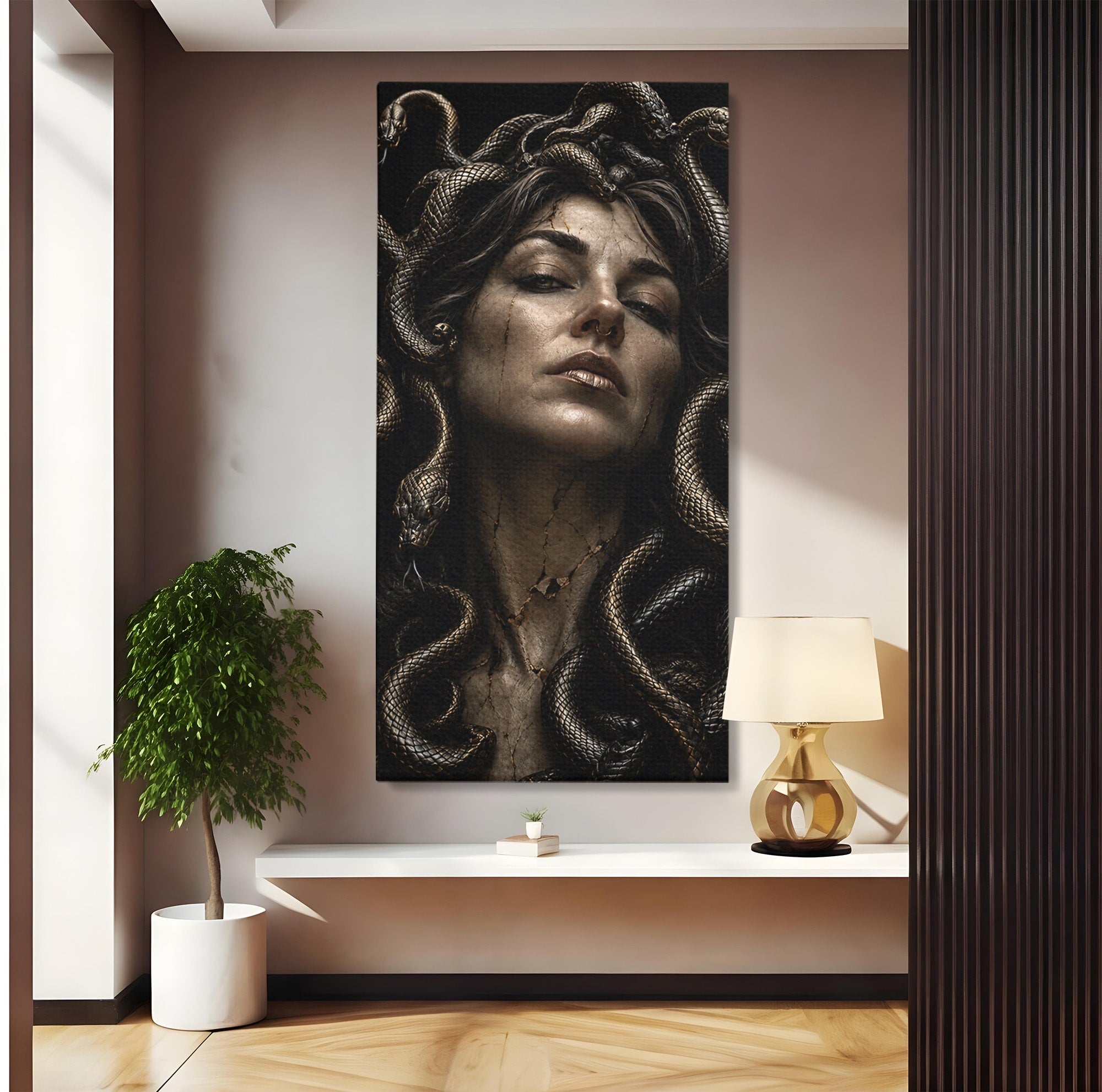 Tablou Canvas Premium LuxCanva® U1084, Meduza Moderna, Mitologie, Portret, Serpi, Meduza,  Dormitor, Culori Vibrante