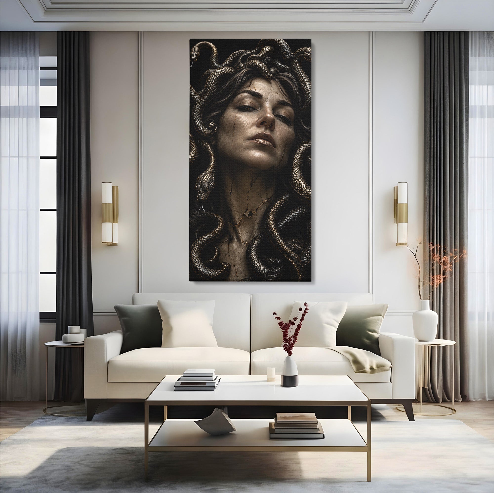 Tablou Canvas Premium LuxCanva® U1084, Meduza Moderna, Mitologie, Portret, Serpi, Meduza,  Dormitor, Culori Vibrante