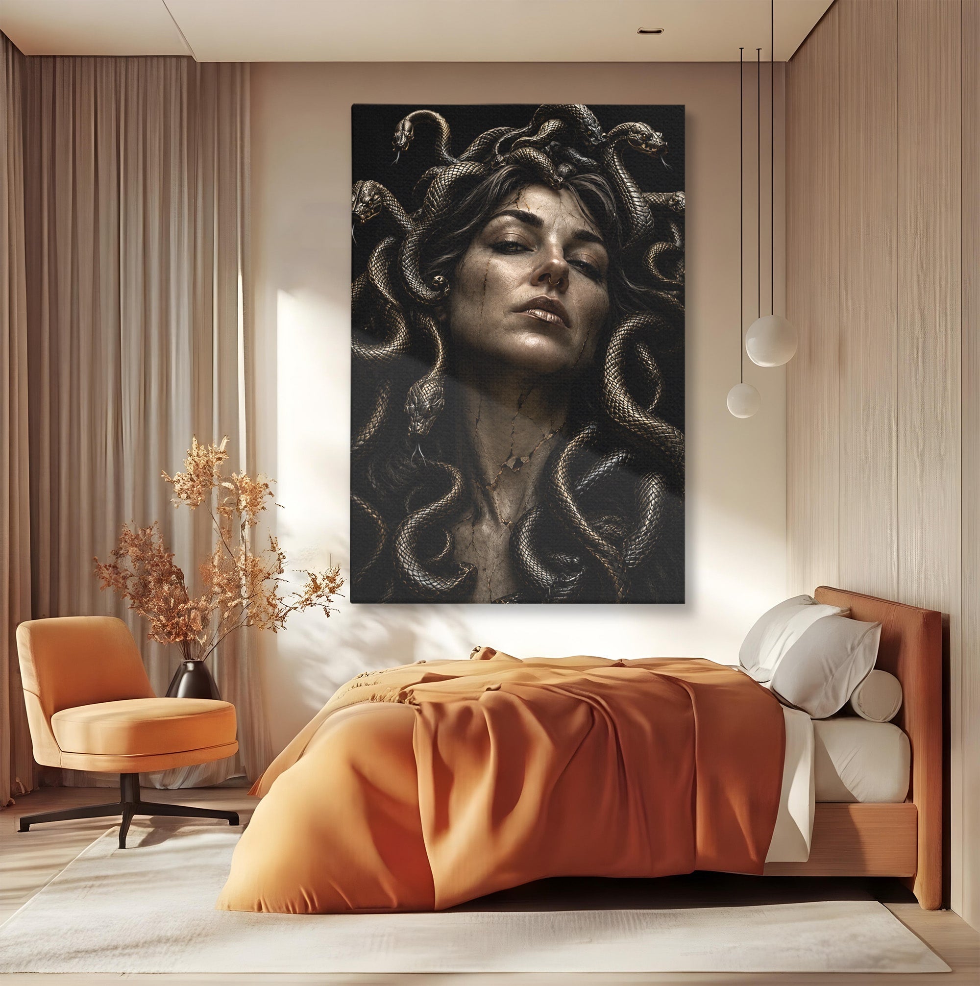 Tablou Canvas Premium LuxCanva® U1084, Meduza Moderna, Mitologie, Portret, Serpi, Meduza,  Dormitor, Culori Vibrante