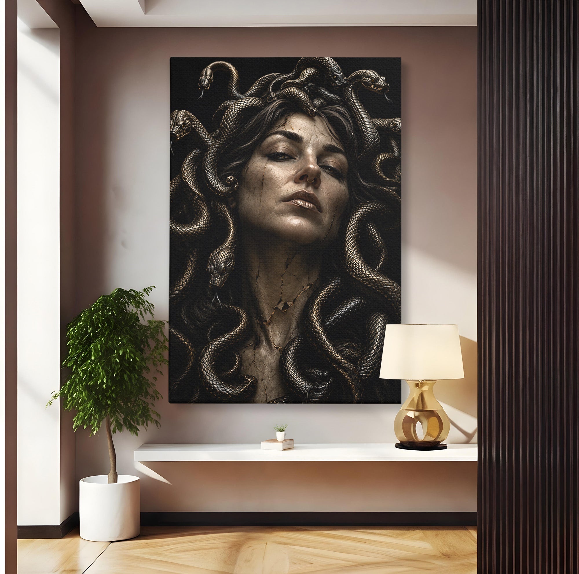 Tablou Canvas Premium LuxCanva® U1084, Meduza Moderna, Mitologie, Portret, Serpi, Meduza,  Dormitor, Culori Vibrante
