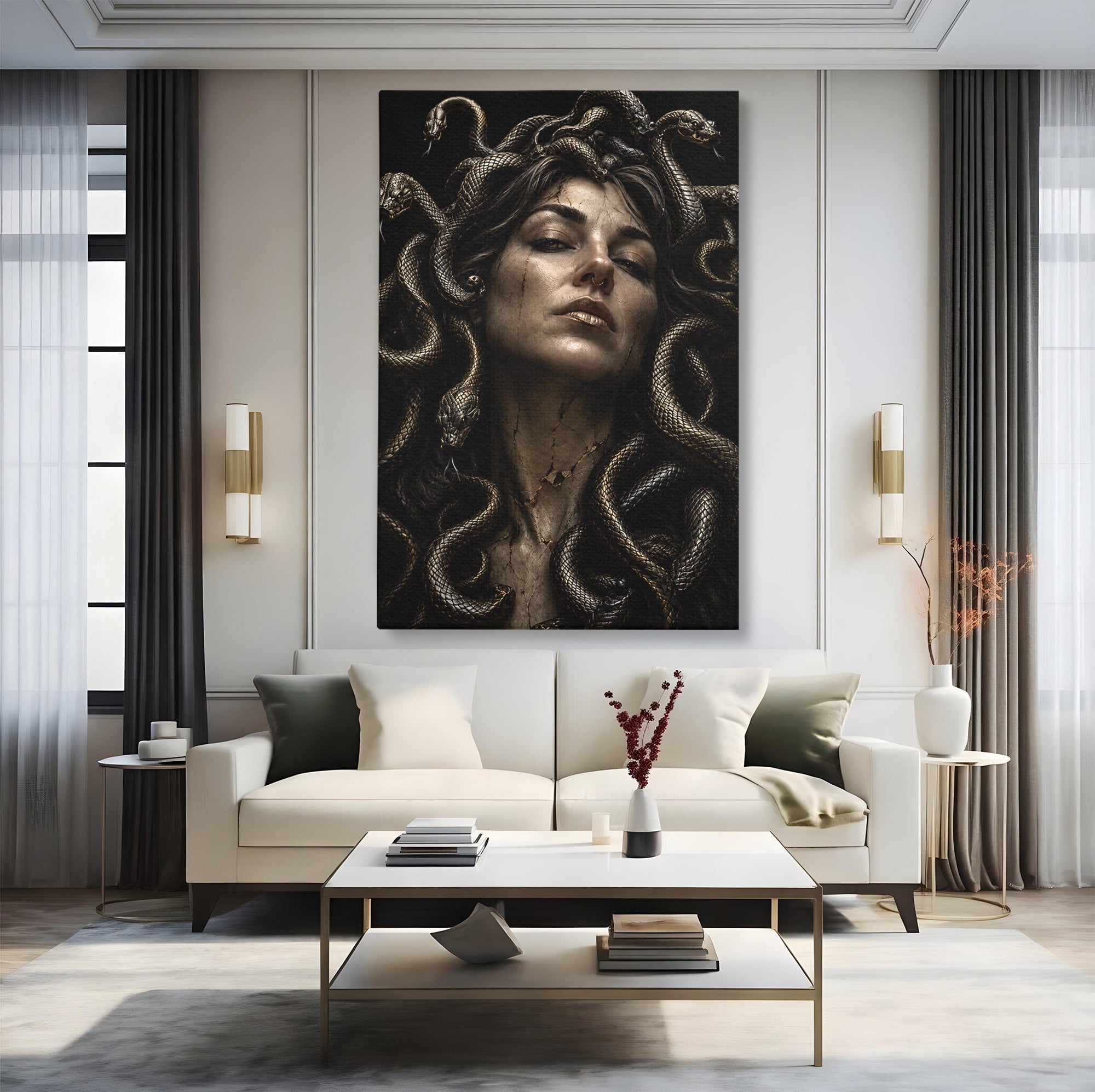 Tablou Canvas Premium LuxCanva® U1084, Meduza Moderna, Mitologie, Portret, Serpi, Meduza,  Dormitor, Culori Vibrante