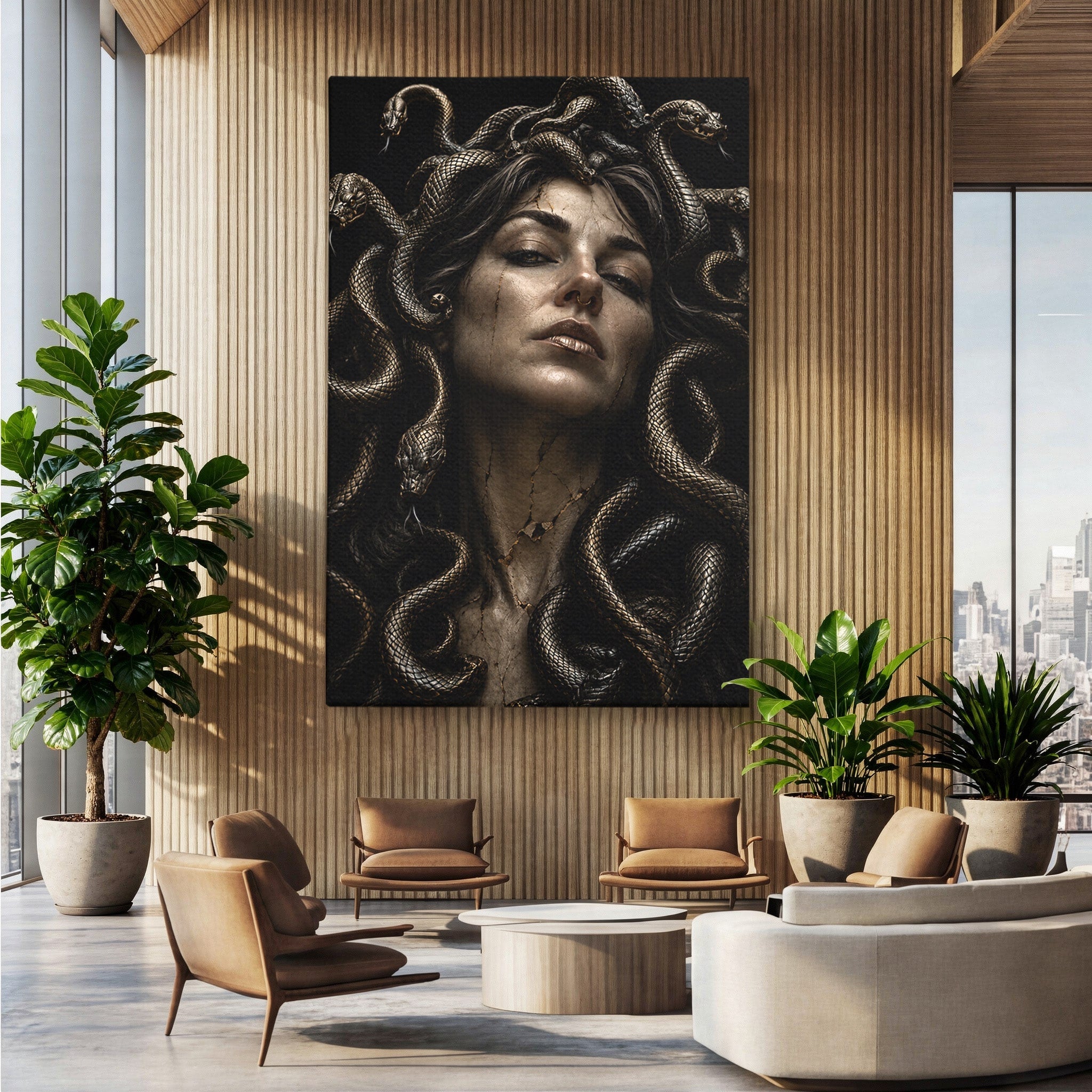 Tablou Canvas Premium LuxCanva® U1084, Meduza Moderna, Mitologie, Portret, Serpi, Meduza,  Dormitor, Culori Vibrante