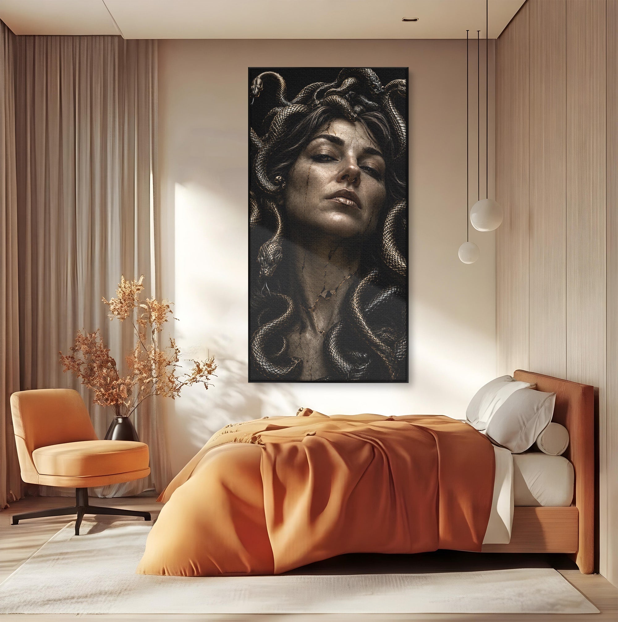 Tablou Canvas Premium LuxCanva® U1084, Meduza Moderna, Mitologie, Portret, Serpi, Meduza,  Dormitor, Culori Vibrante