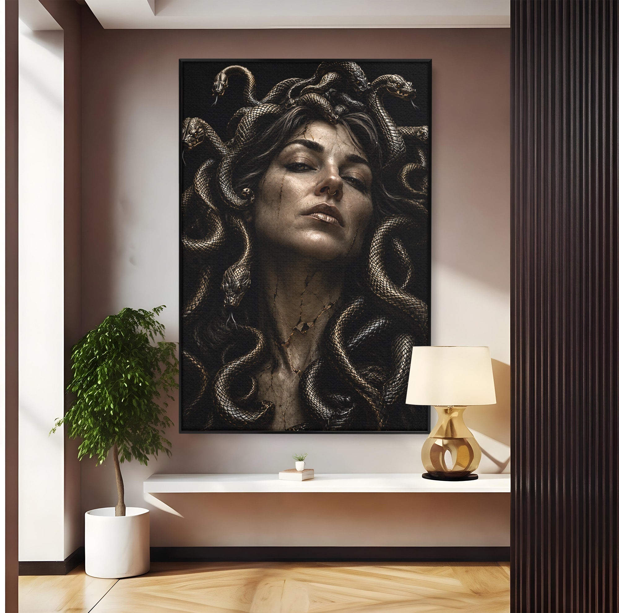 Tablou Canvas Premium LuxCanva® U1084, Meduza Moderna, Mitologie, Portret, Serpi, Meduza,  Dormitor, Culori Vibrante