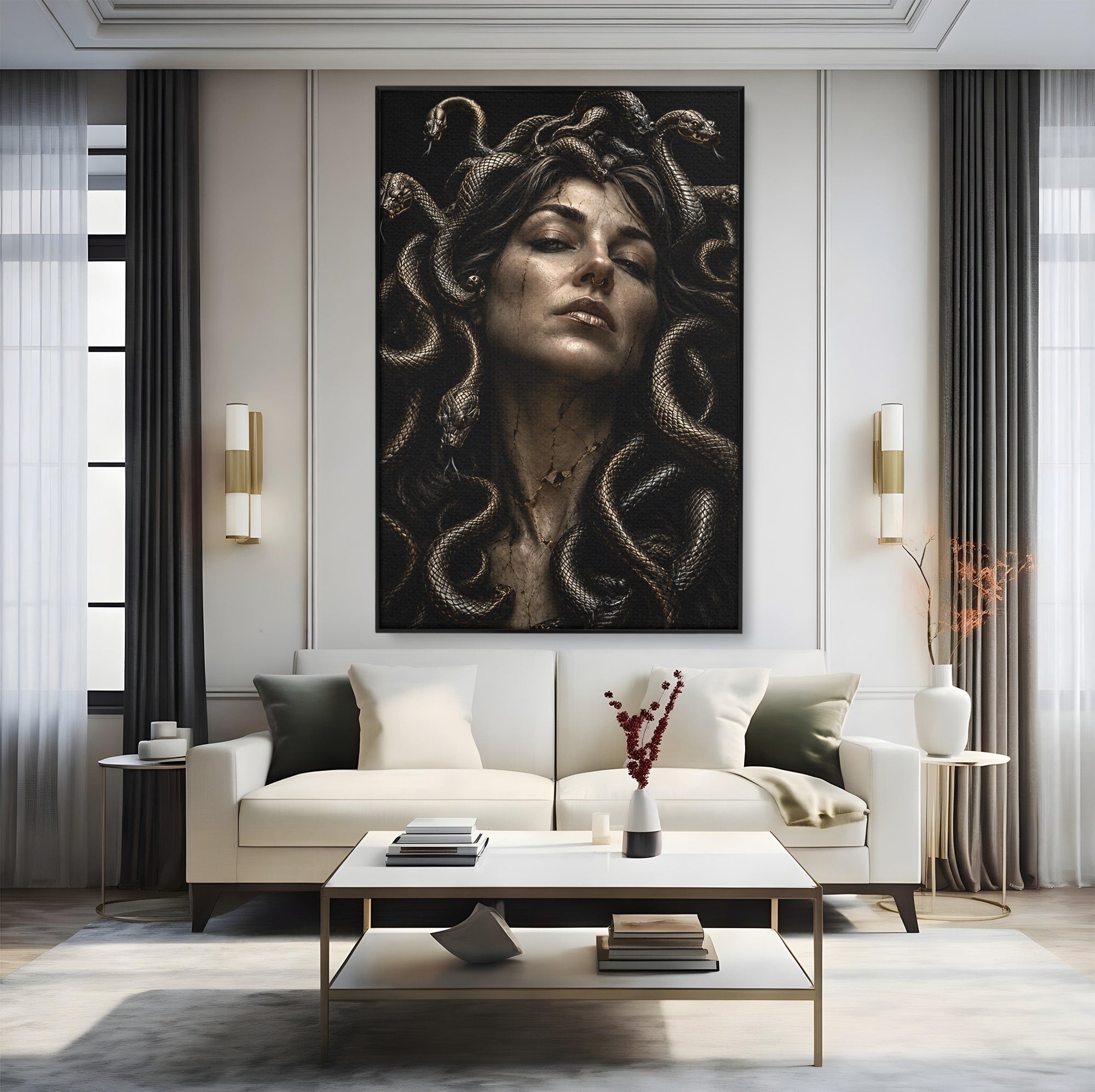 Tablou Canvas Premium LuxCanva® U1084, Meduza Moderna, Mitologie, Portret, Serpi, Meduza,  Dormitor, Culori Vibrante