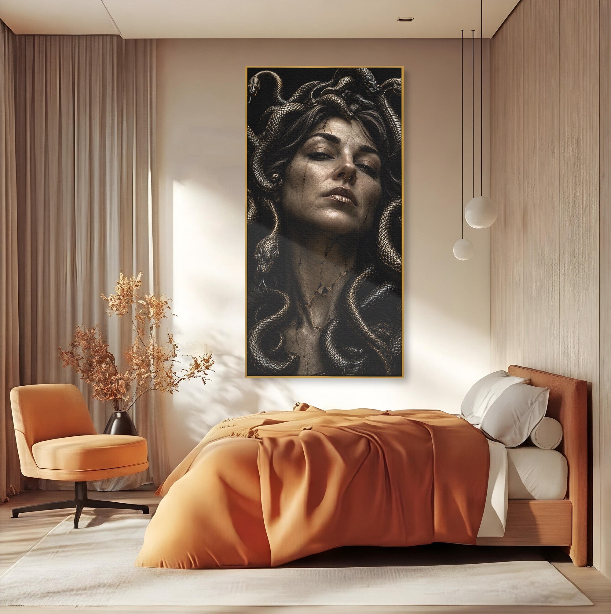 Tablou Canvas Premium LuxCanva® U1084, Meduza Moderna, Mitologie, Portret, Serpi, Meduza,  Dormitor, Culori Vibrante