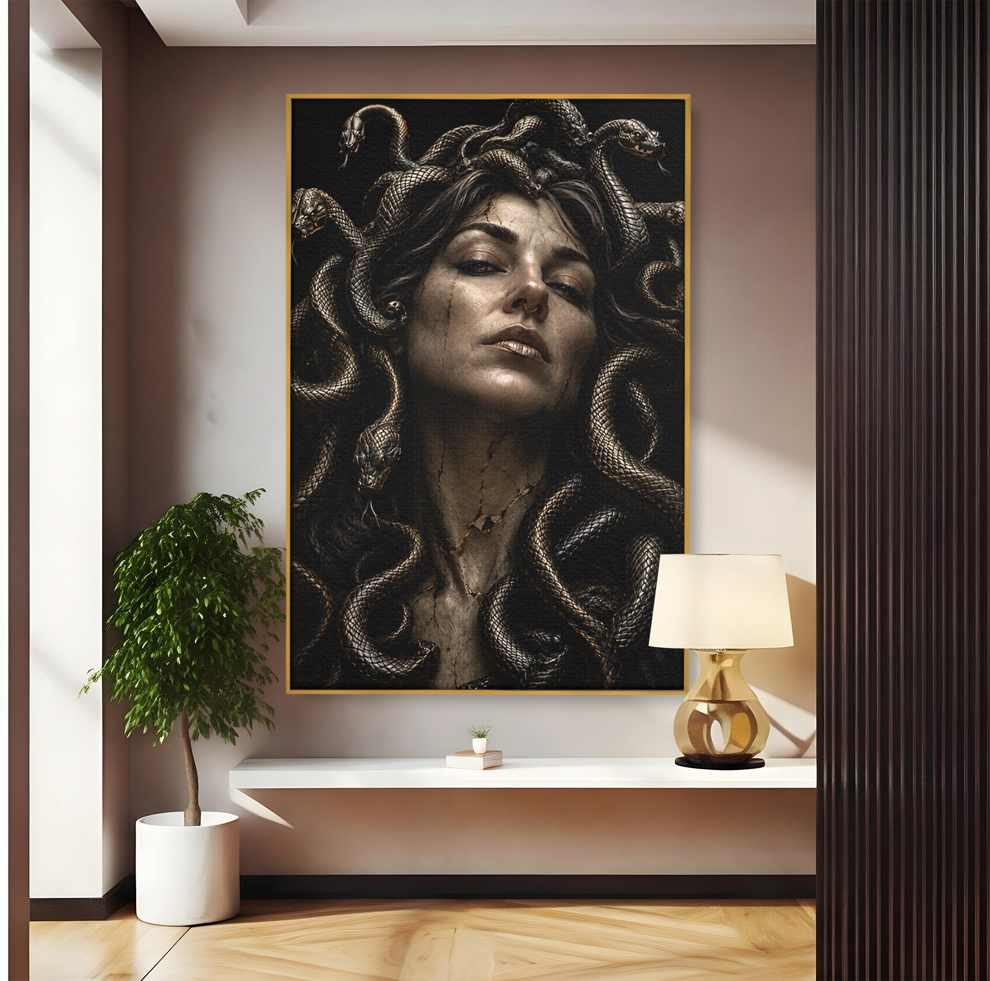 Tablou Canvas Premium LuxCanva® U1084, Meduza Moderna, Mitologie, Portret, Serpi, Meduza,  Dormitor, Culori Vibrante