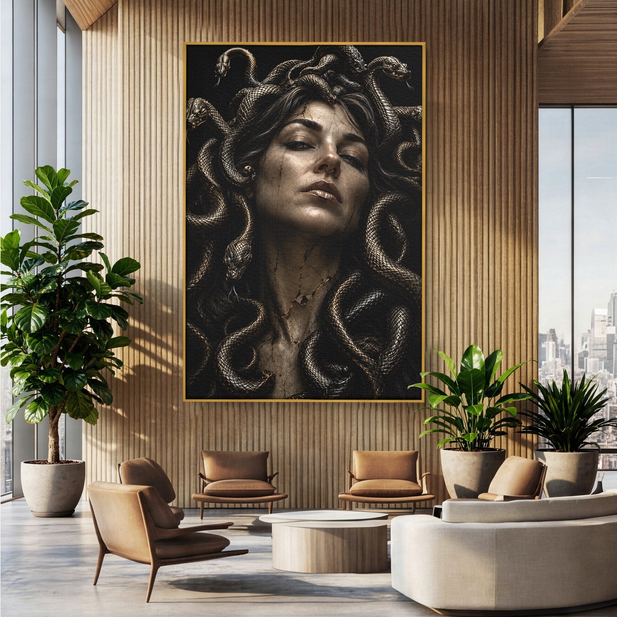 Tablou Canvas Premium LuxCanva® U1084, Meduza Moderna, Mitologie, Portret, Serpi, Meduza,  Dormitor, Culori Vibrante