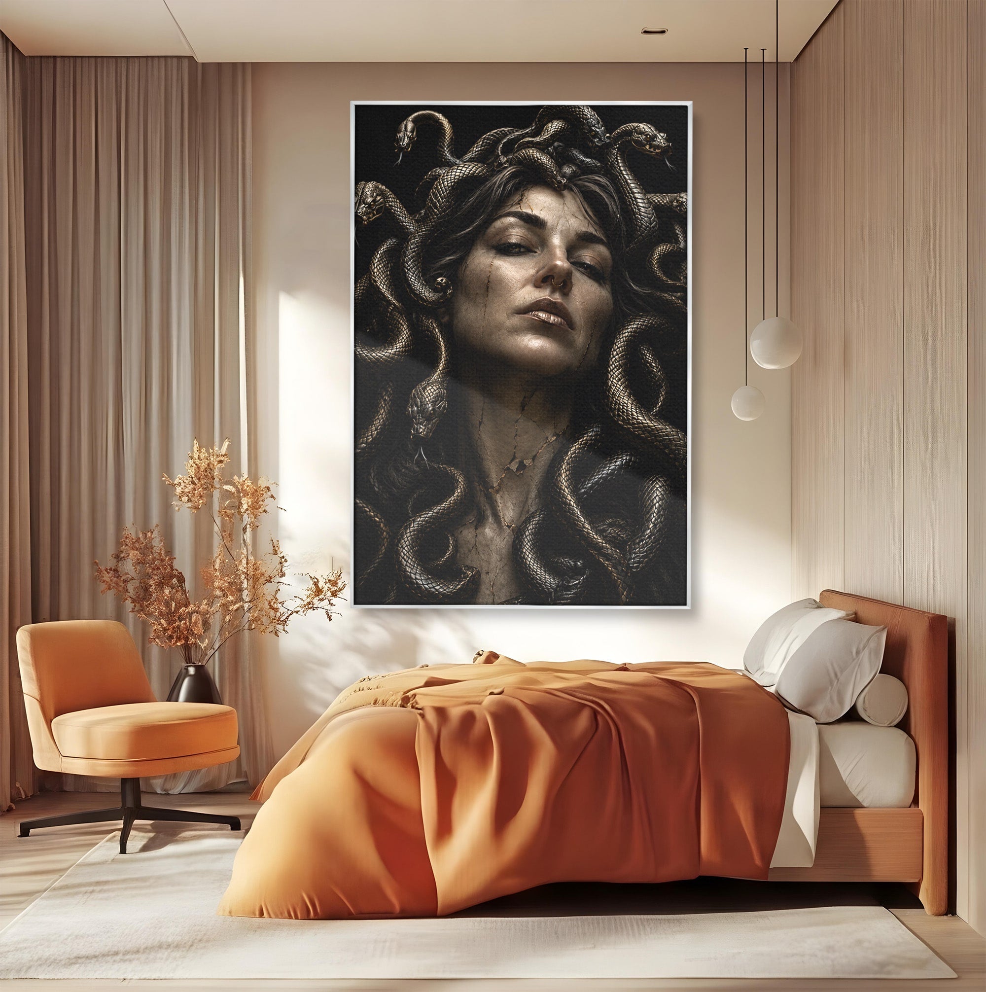 Tablou Canvas Premium LuxCanva® U1084, Meduza Moderna, Mitologie, Portret, Serpi, Meduza,  Dormitor, Culori Vibrante