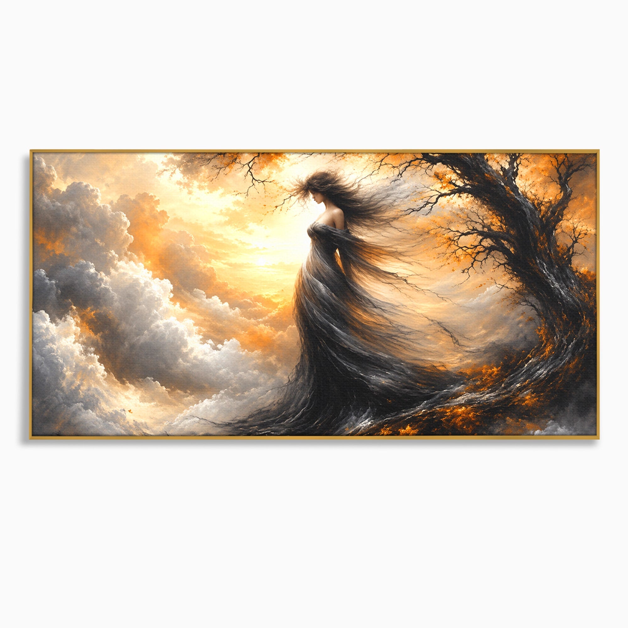 Tablou Canvas Premium LuxCanva® U1085, Femeie In Vant, Natura, Abstract, Iluzie, Femeie, Vant, Living, Dormitor, Culori Vibrante