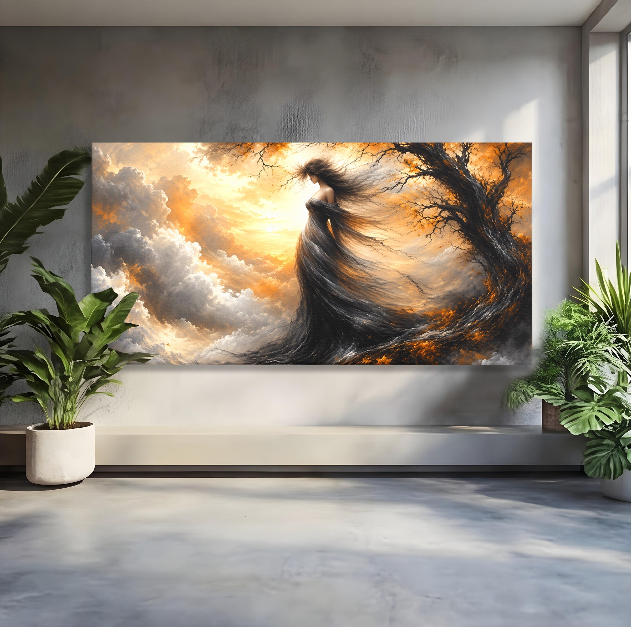 Tablou Canvas Premium LuxCanva® U1085, Femeie In Vant, Natura, Abstract, Iluzie, Femeie, Vant, Living, Dormitor, Culori Vibrante