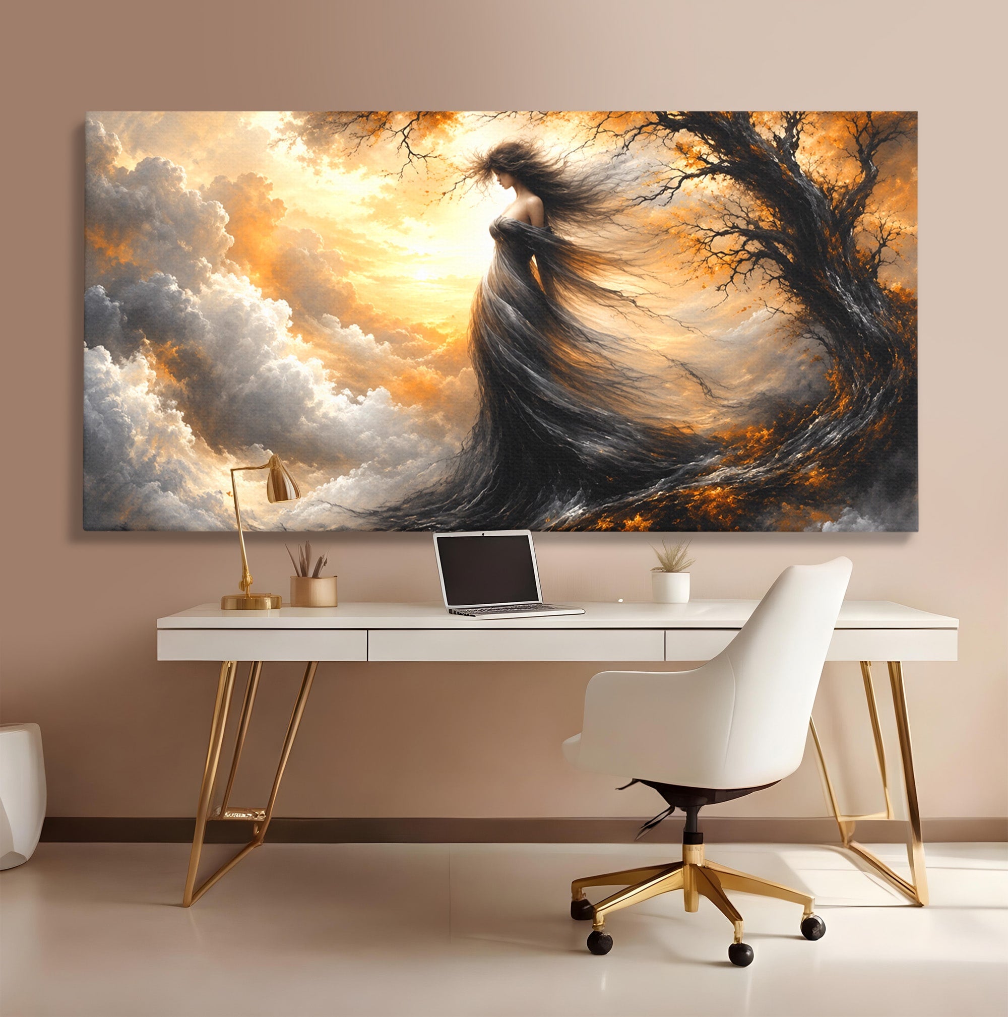 Tablou Canvas Premium LuxCanva® U1085, Femeie In Vant, Natura, Abstract, Iluzie, Femeie, Vant, Living, Dormitor, Culori Vibrante