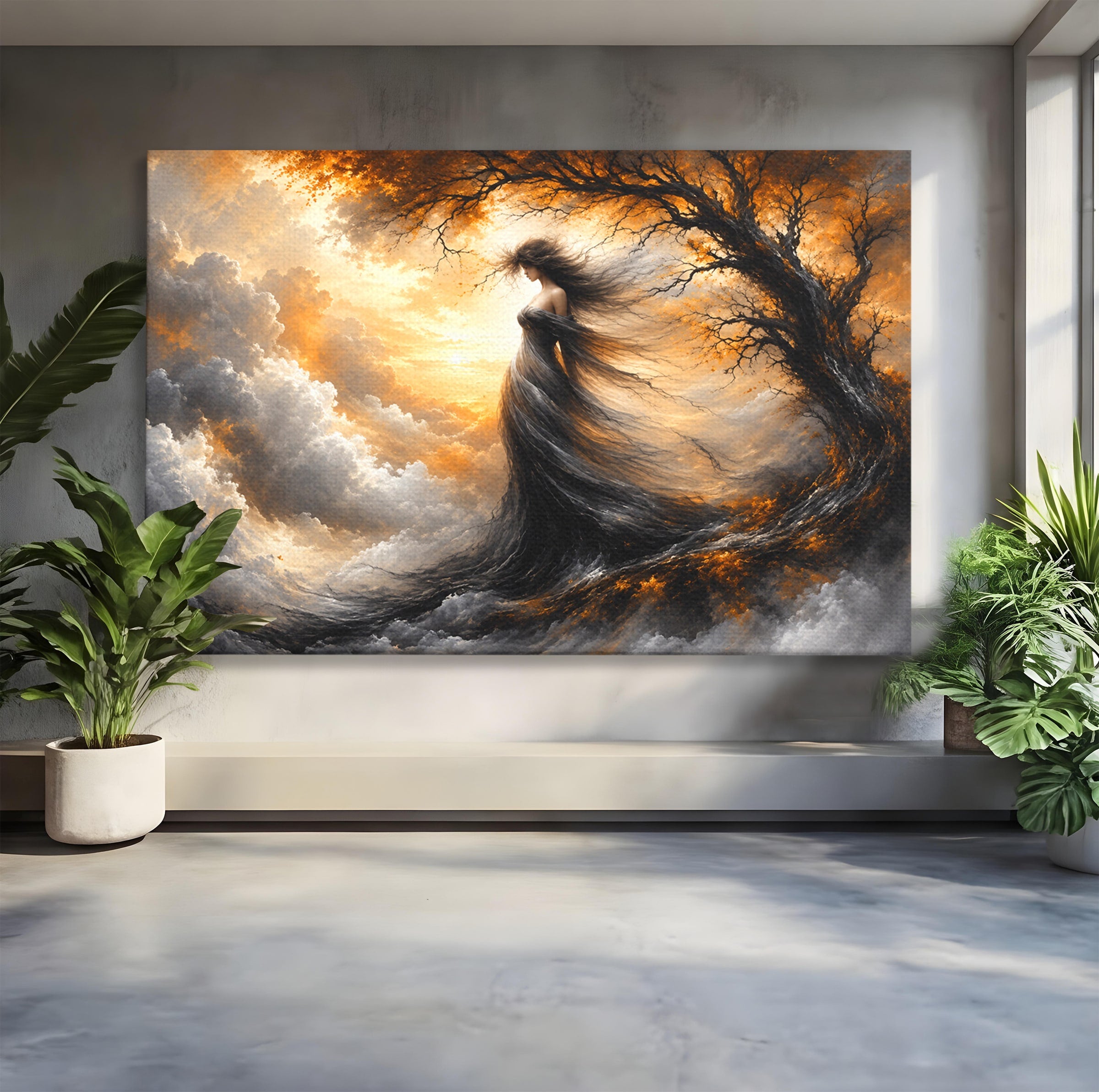 Tablou Canvas Premium LuxCanva® U1085, Femeie In Vant, Natura, Abstract, Iluzie, Femeie, Vant, Living, Dormitor, Culori Vibrante