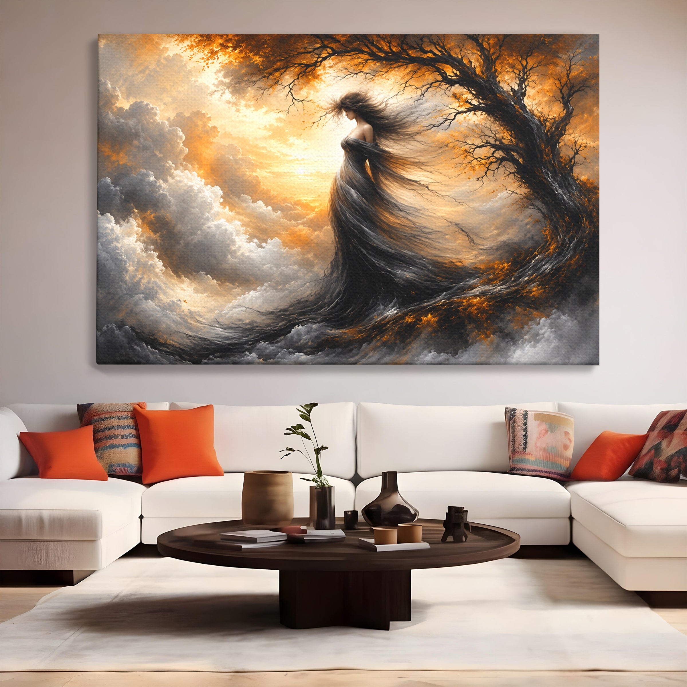 Tablou Canvas Premium LuxCanva® U1085, Femeie In Vant, Natura, Abstract, Iluzie, Femeie, Vant, Living, Dormitor, Culori Vibrante