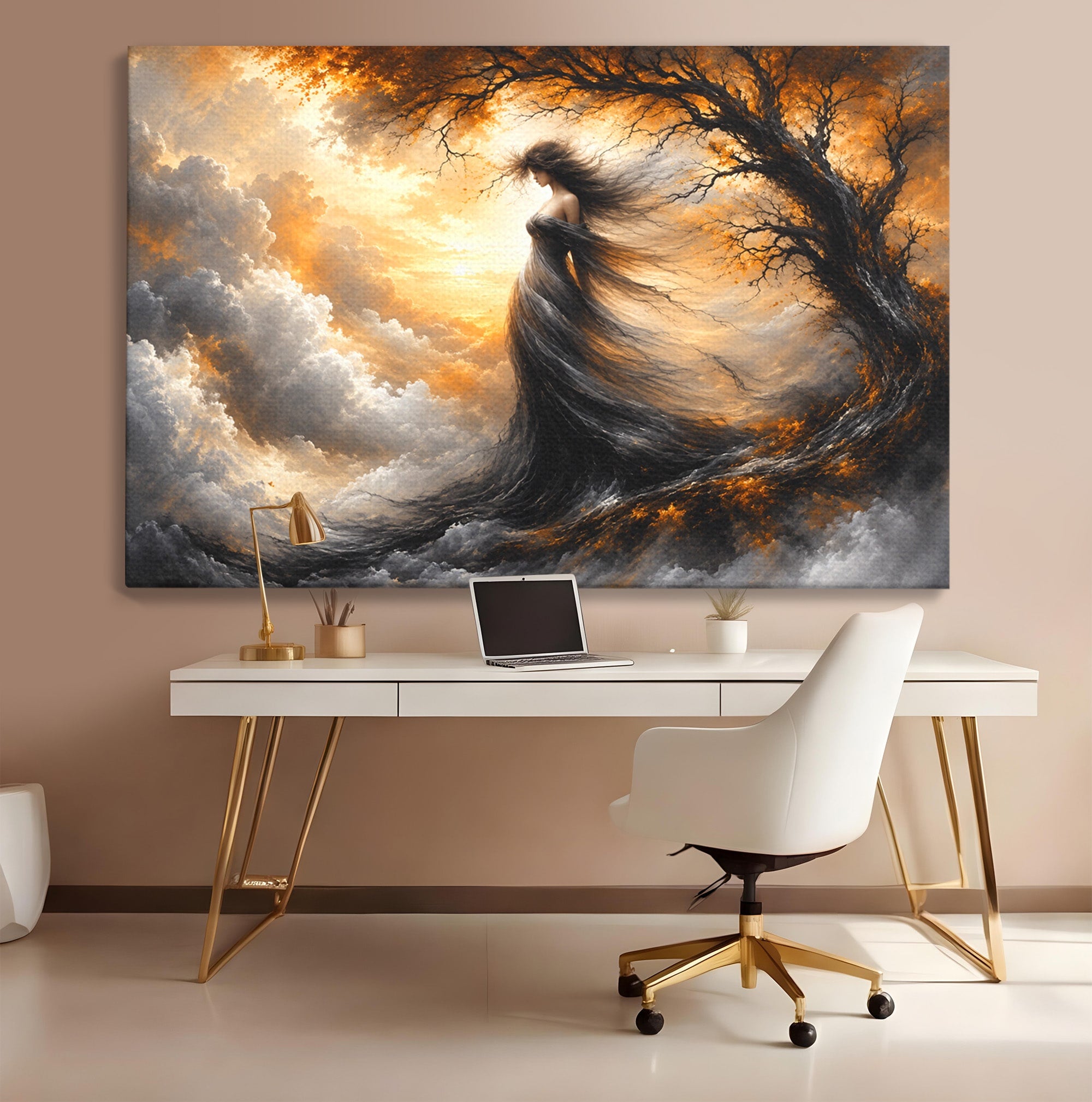 Tablou Canvas Premium LuxCanva® U1085, Femeie In Vant, Natura, Abstract, Iluzie, Femeie, Vant, Living, Dormitor, Culori Vibrante