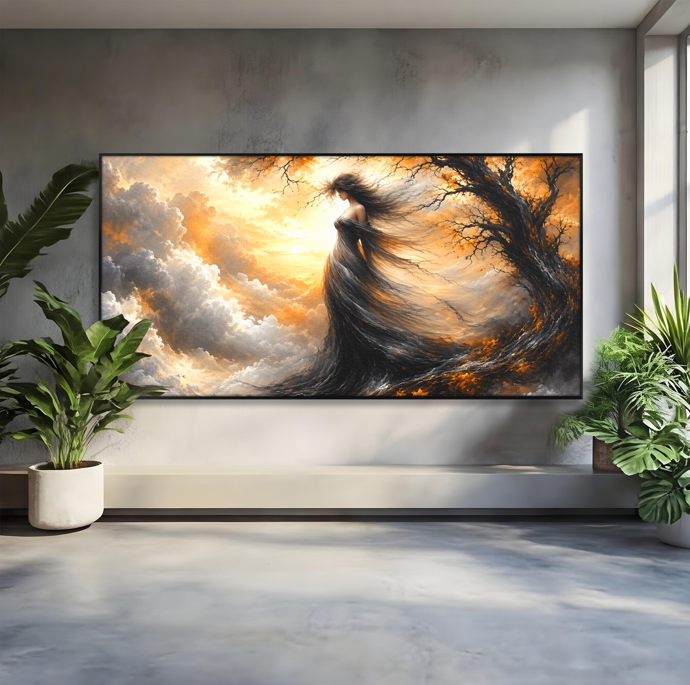Tablou Canvas Premium LuxCanva® U1085, Femeie In Vant, Natura, Abstract, Iluzie, Femeie, Vant, Living, Dormitor, Culori Vibrante