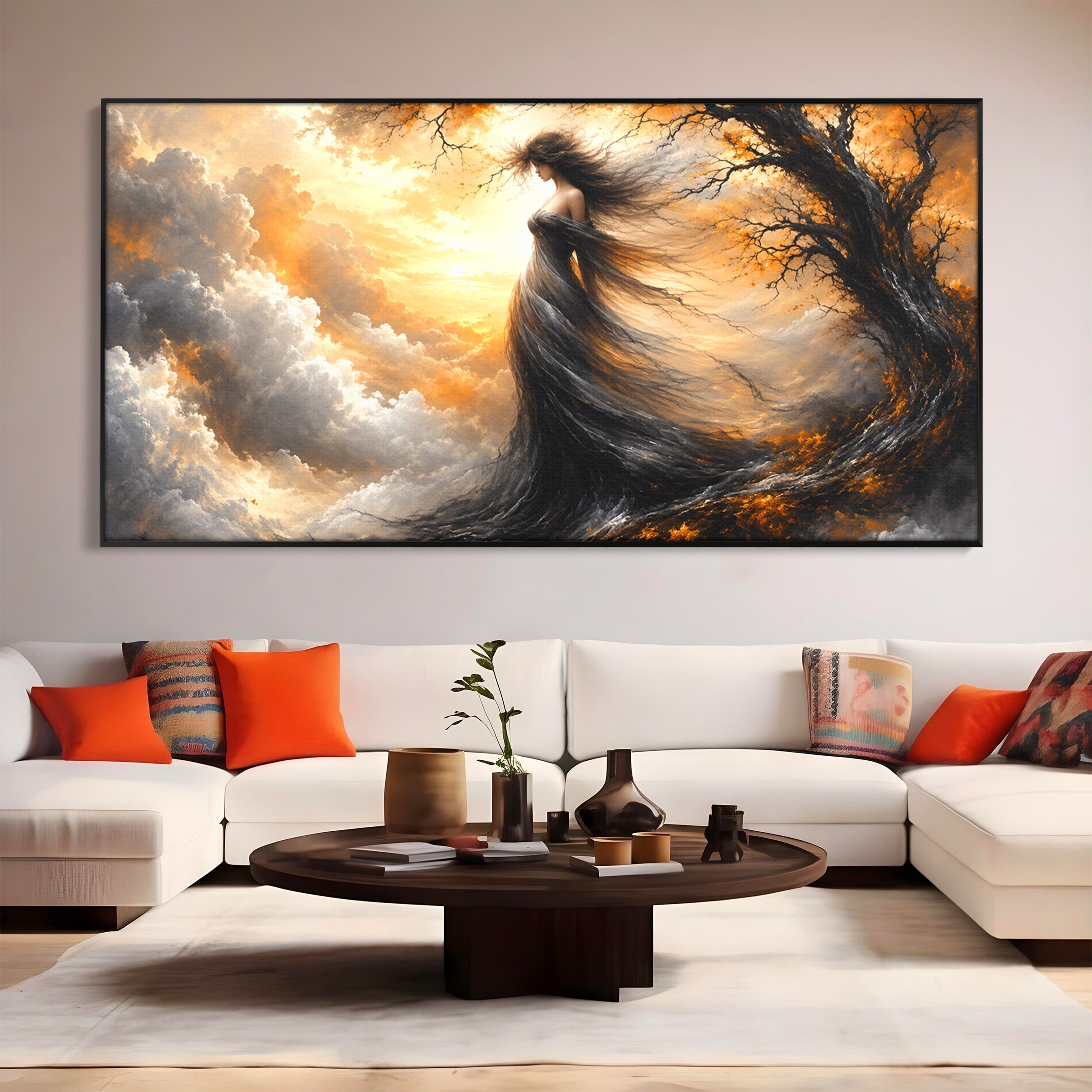 Tablou Canvas Premium LuxCanva® U1085, Femeie In Vant, Natura, Abstract, Iluzie, Femeie, Vant, Living, Dormitor, Culori Vibrante