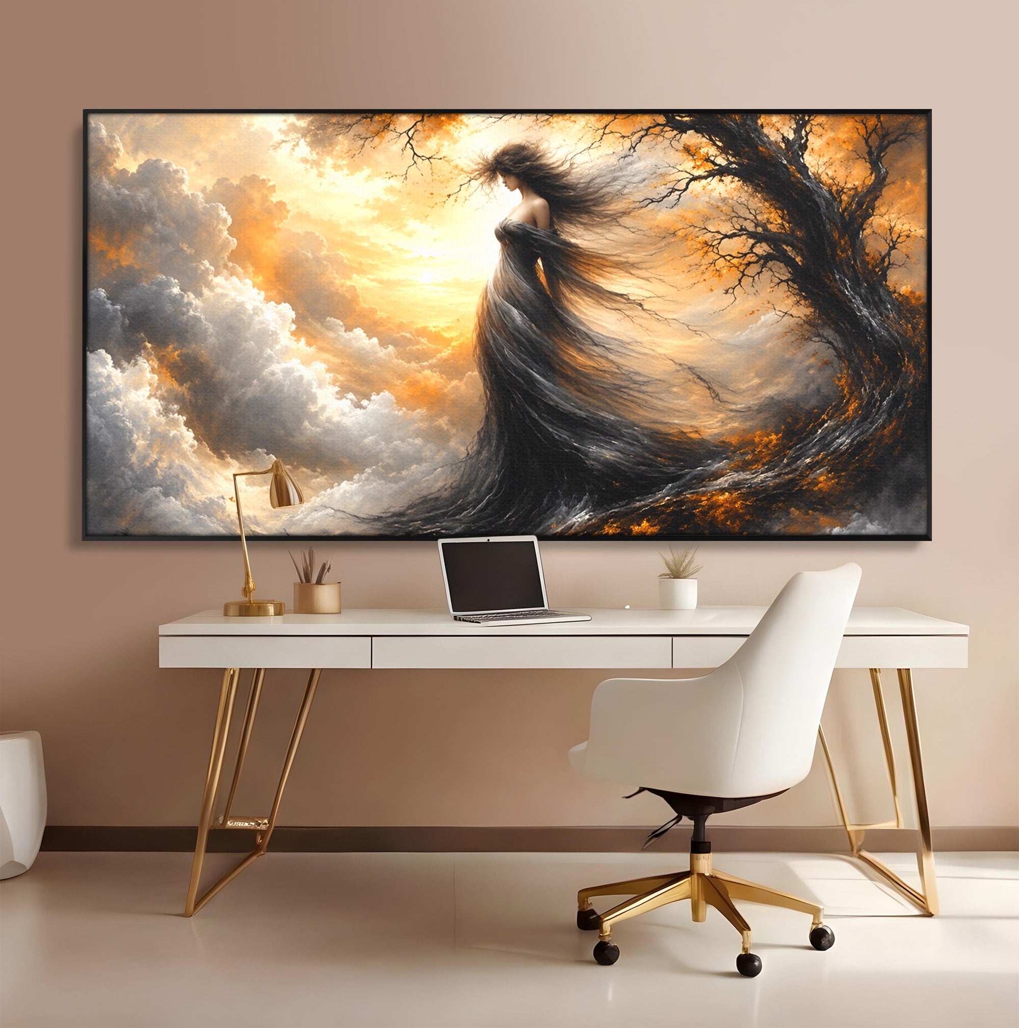 Tablou Canvas Premium LuxCanva® U1085, Femeie In Vant, Natura, Abstract, Iluzie, Femeie, Vant, Living, Dormitor, Culori Vibrante