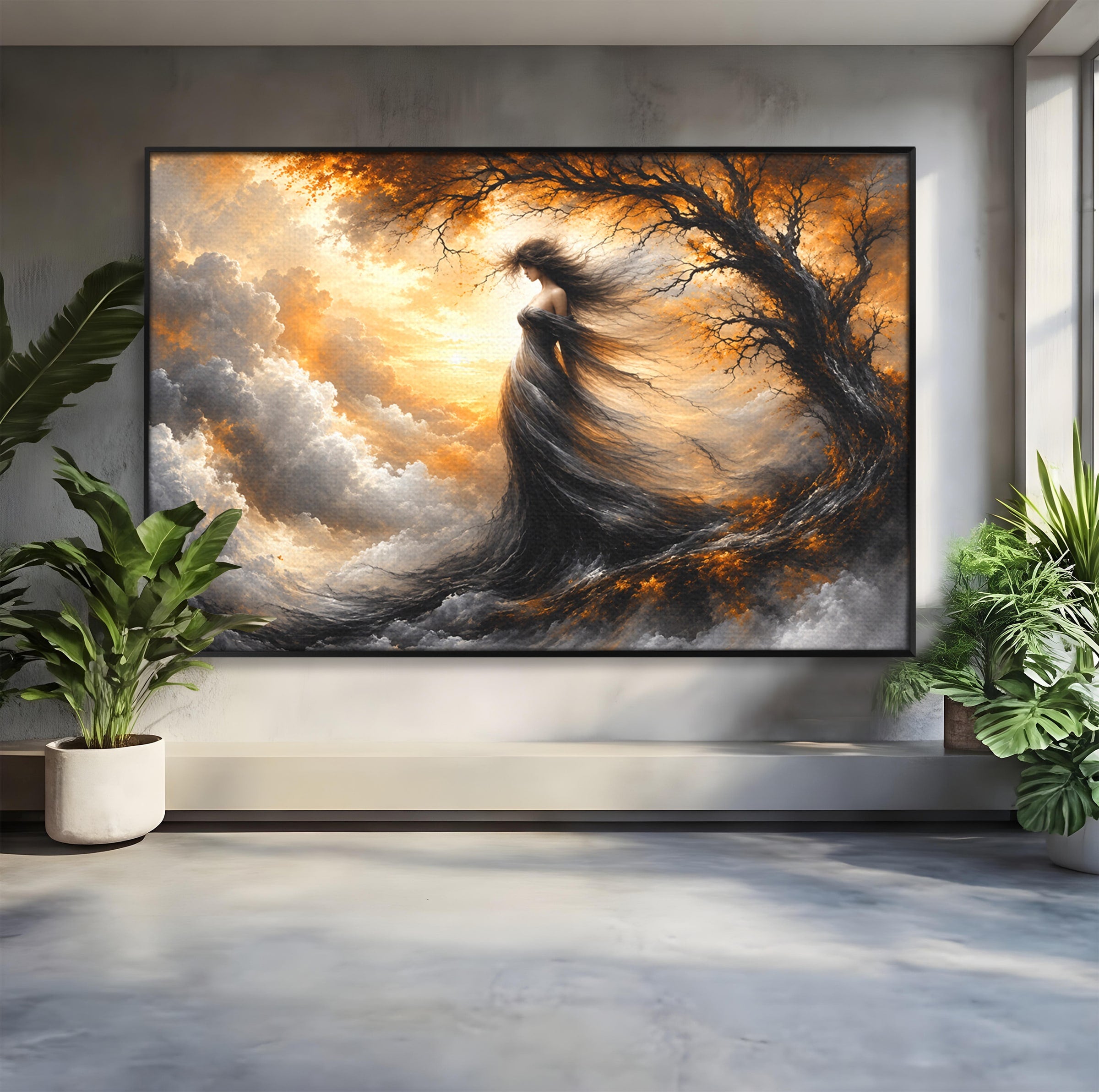 Tablou Canvas Premium LuxCanva® U1085, Femeie In Vant, Natura, Abstract, Iluzie, Femeie, Vant, Living, Dormitor, Culori Vibrante