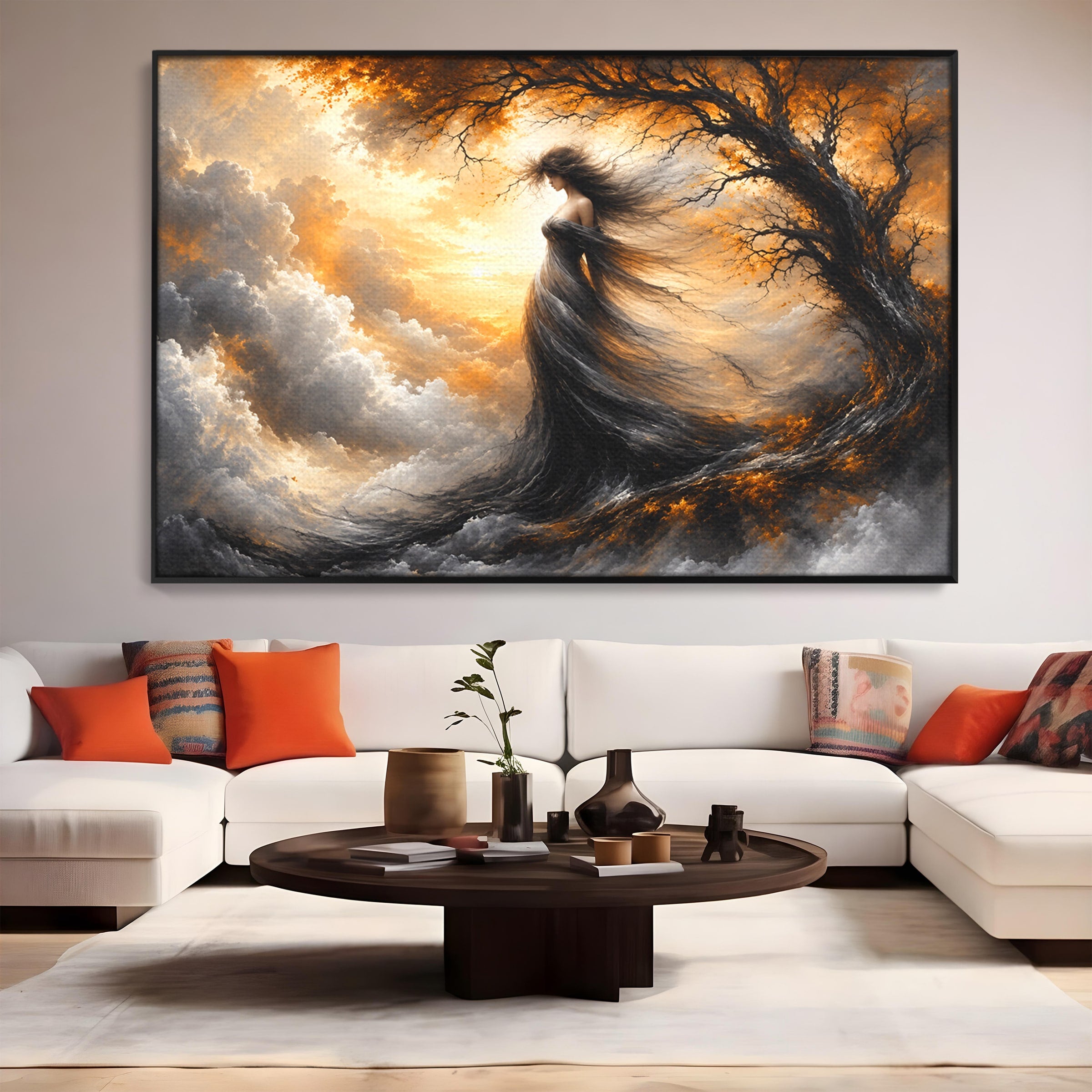 Tablou Canvas Premium LuxCanva® U1085, Femeie In Vant, Natura, Abstract, Iluzie, Femeie, Vant, Living, Dormitor, Culori Vibrante