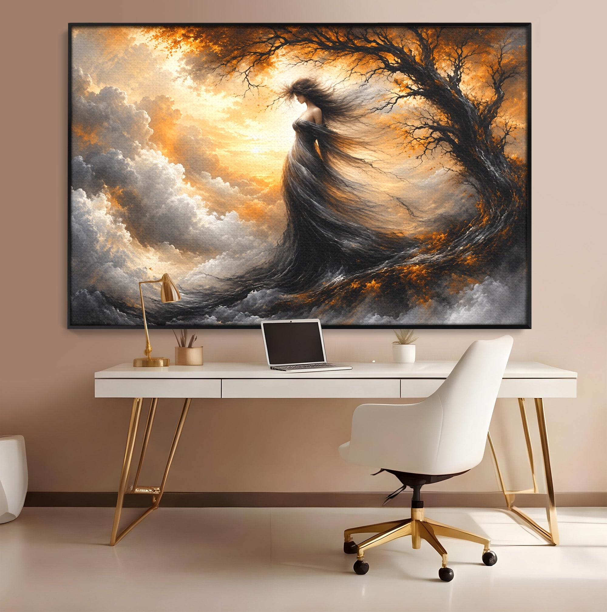 Tablou Canvas Premium LuxCanva® U1085, Femeie In Vant, Natura, Abstract, Iluzie, Femeie, Vant, Living, Dormitor, Culori Vibrante