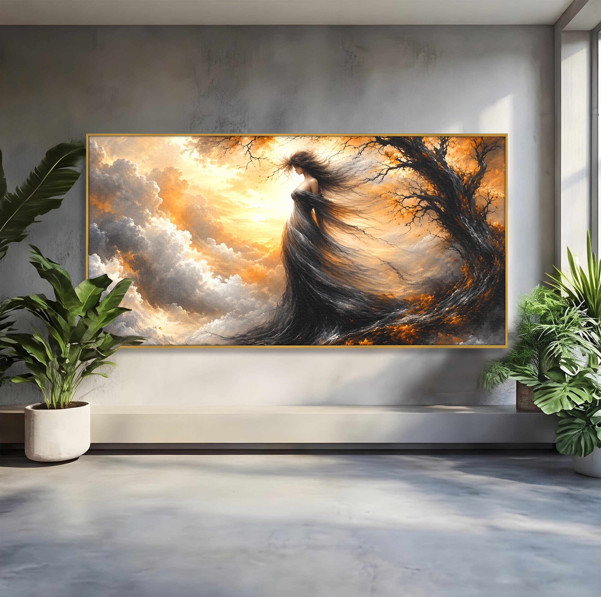 Tablou Canvas Premium LuxCanva® U1085, Femeie In Vant, Natura, Abstract, Iluzie, Femeie, Vant, Living, Dormitor, Culori Vibrante