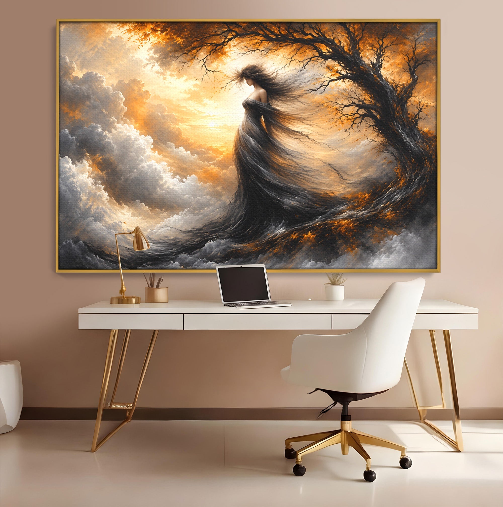 Tablou Canvas Premium LuxCanva® U1085, Femeie In Vant, Natura, Abstract, Iluzie, Femeie, Vant, Living, Dormitor, Culori Vibrante