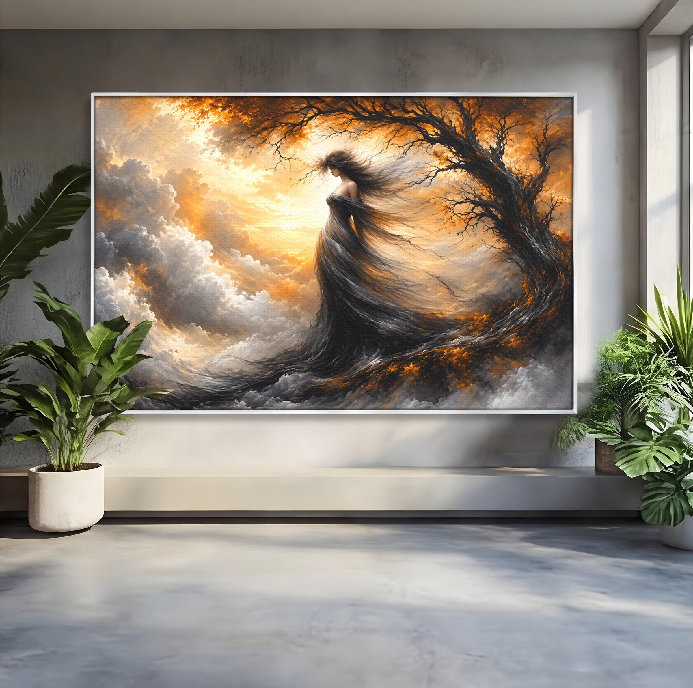 Tablou Canvas Premium LuxCanva® U1085, Femeie In Vant, Natura, Abstract, Iluzie, Femeie, Vant, Living, Dormitor, Culori Vibrante