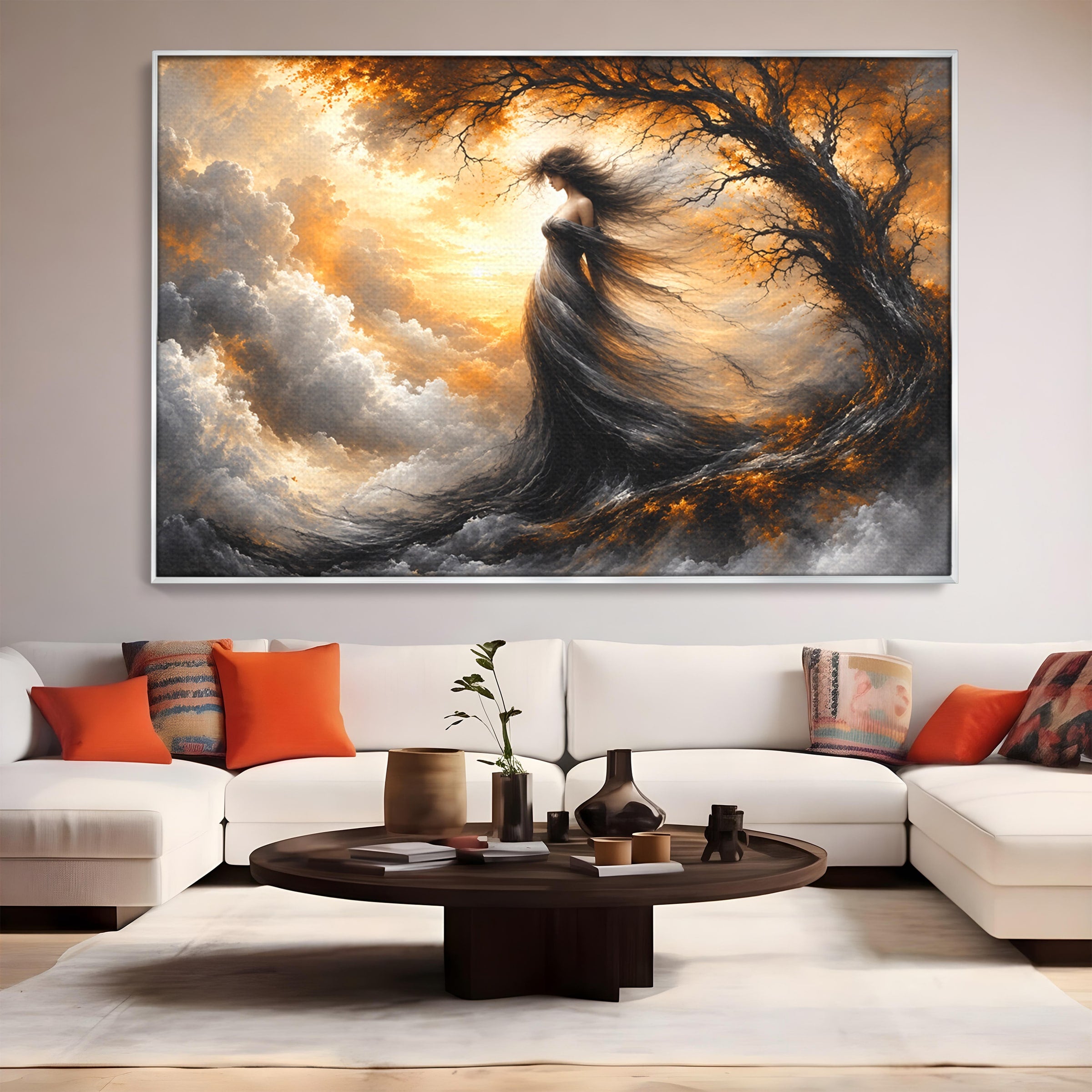 Tablou Canvas Premium LuxCanva® U1085, Femeie In Vant, Natura, Abstract, Iluzie, Femeie, Vant, Living, Dormitor, Culori Vibrante