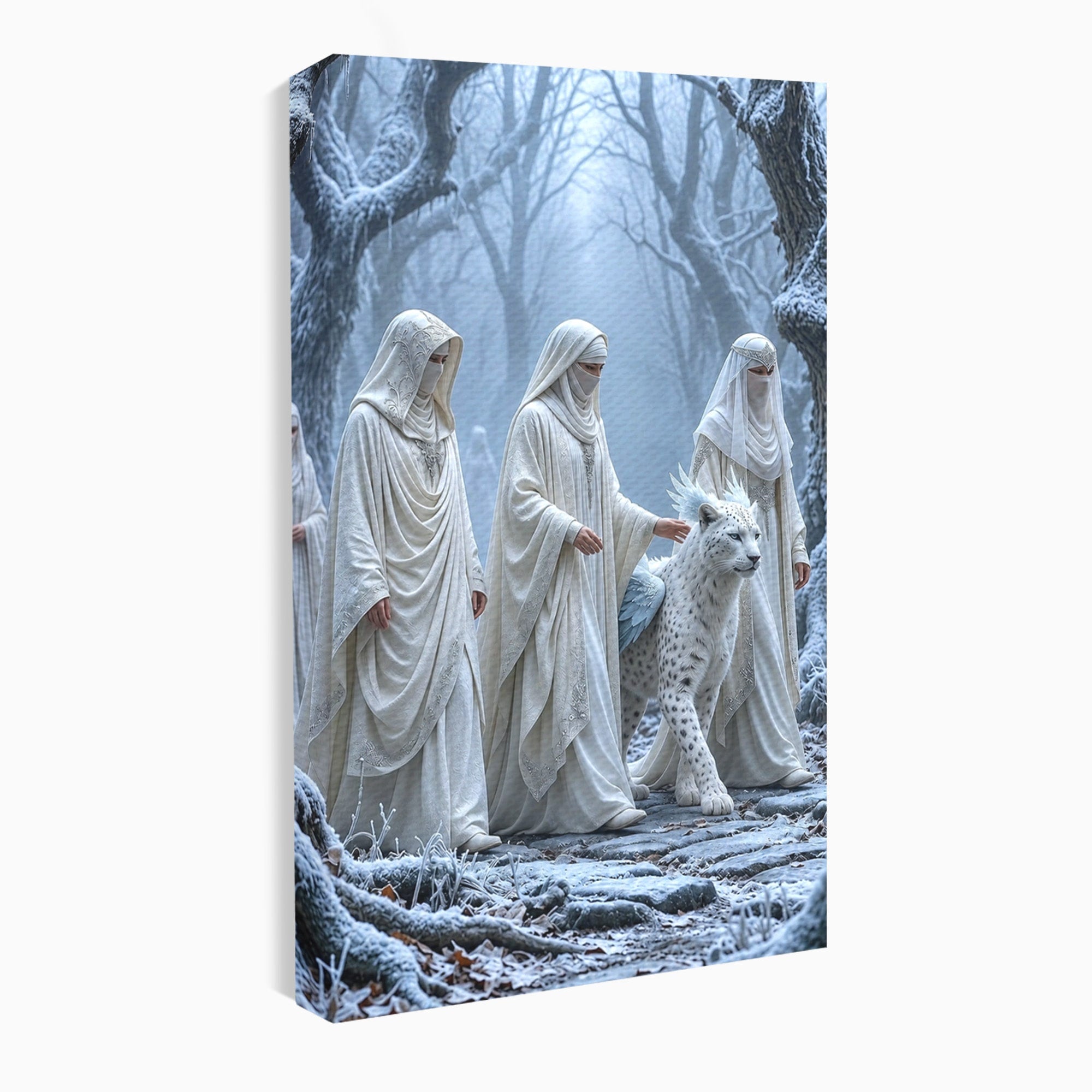 Tablou Canvas Premium LuxCanva® U1086, Calatorie Mistica, Iarna, Padure, Figuri Mistice, Animale, Misticism, Dormitor, Culori Vibrante