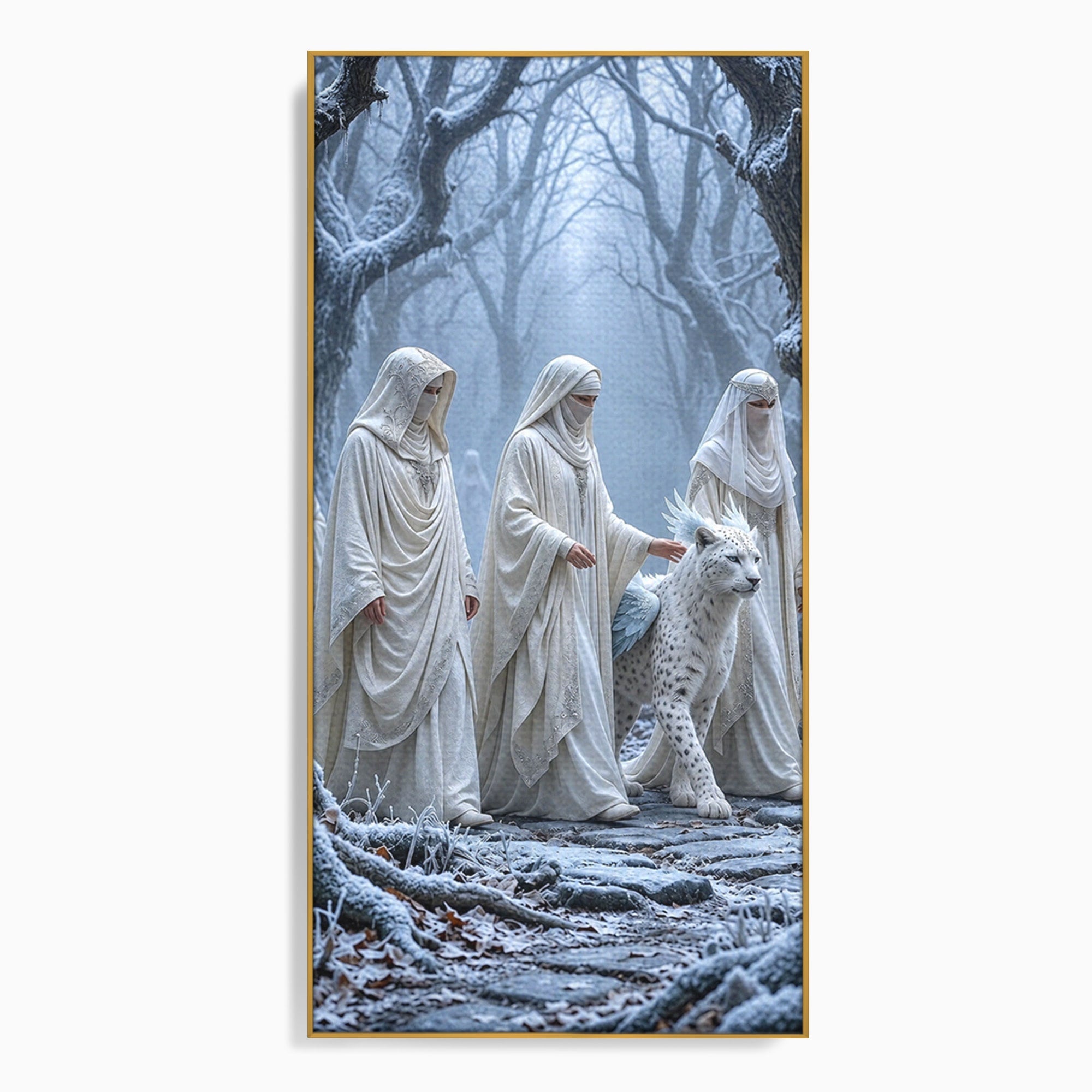 Tablou Canvas Premium LuxCanva® U1086, Calatorie Mistica, Iarna, Padure, Figuri Mistice, Animale, Misticism, Dormitor, Culori Vibrante