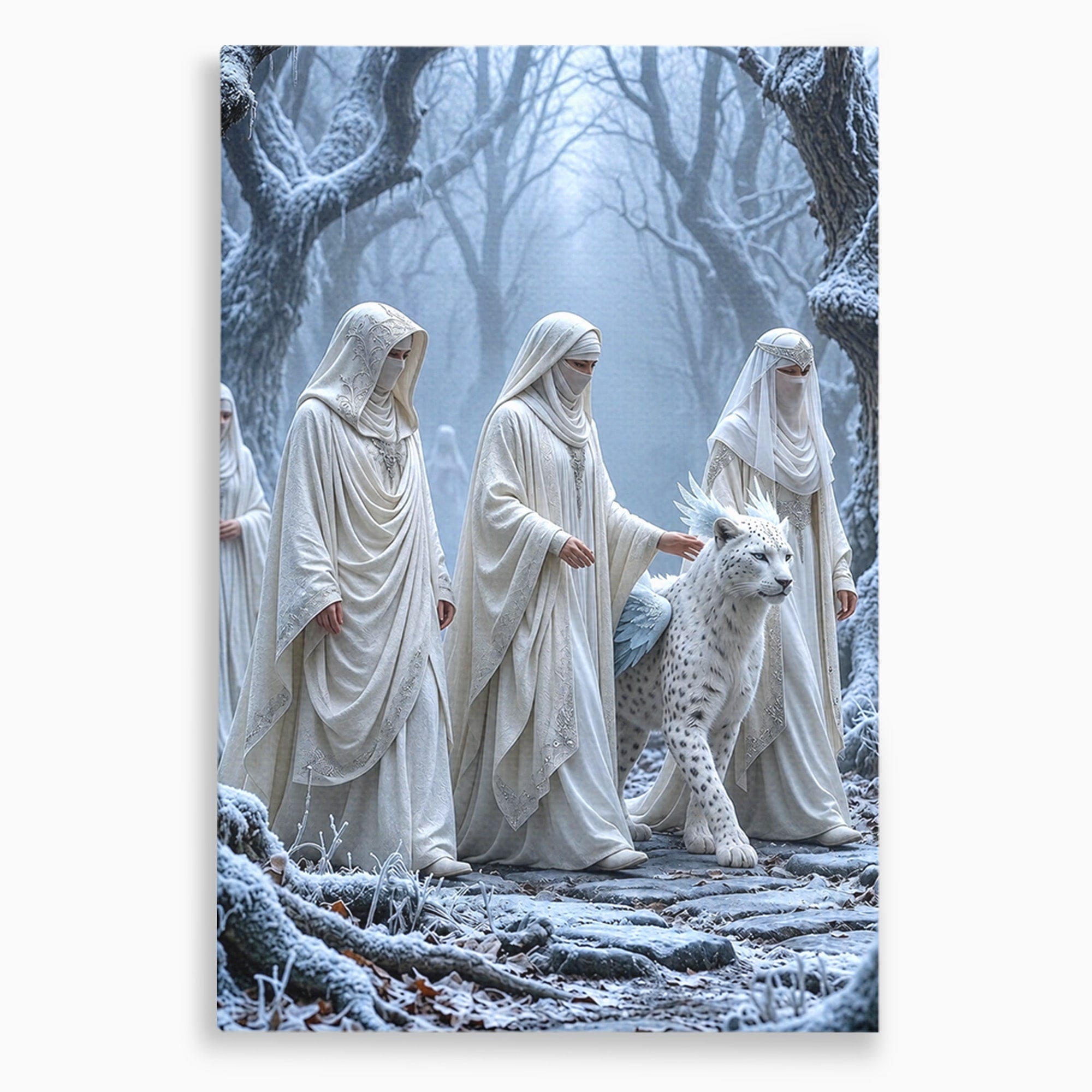 Tablou Canvas Premium LuxCanva® U1086, Calatorie Mistica, Iarna, Padure, Figuri Mistice, Animale, Misticism, Dormitor, Culori Vibrante