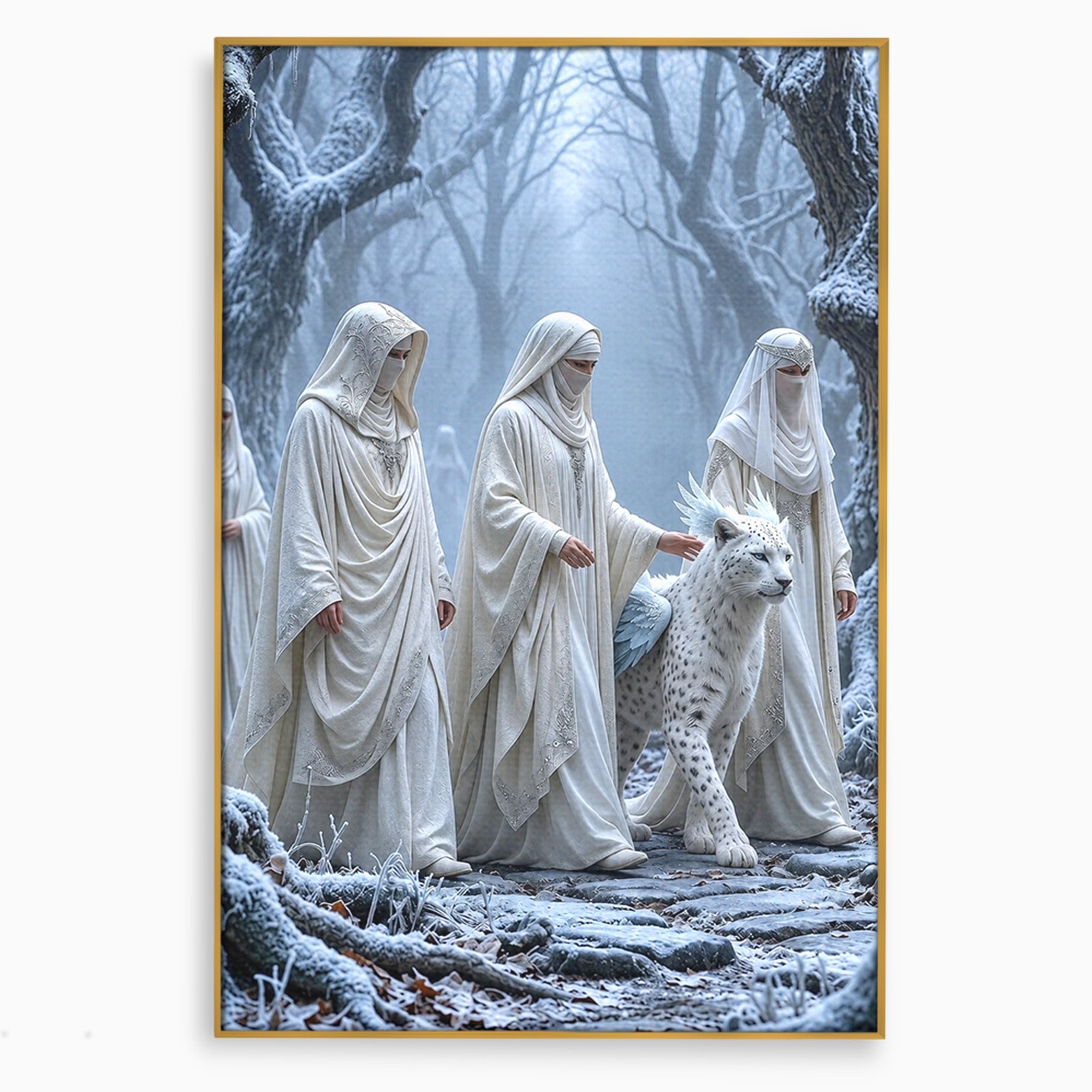 Tablou Canvas Premium LuxCanva® U1086, Calatorie Mistica, Iarna, Padure, Figuri Mistice, Animale, Misticism, Dormitor, Culori Vibrante