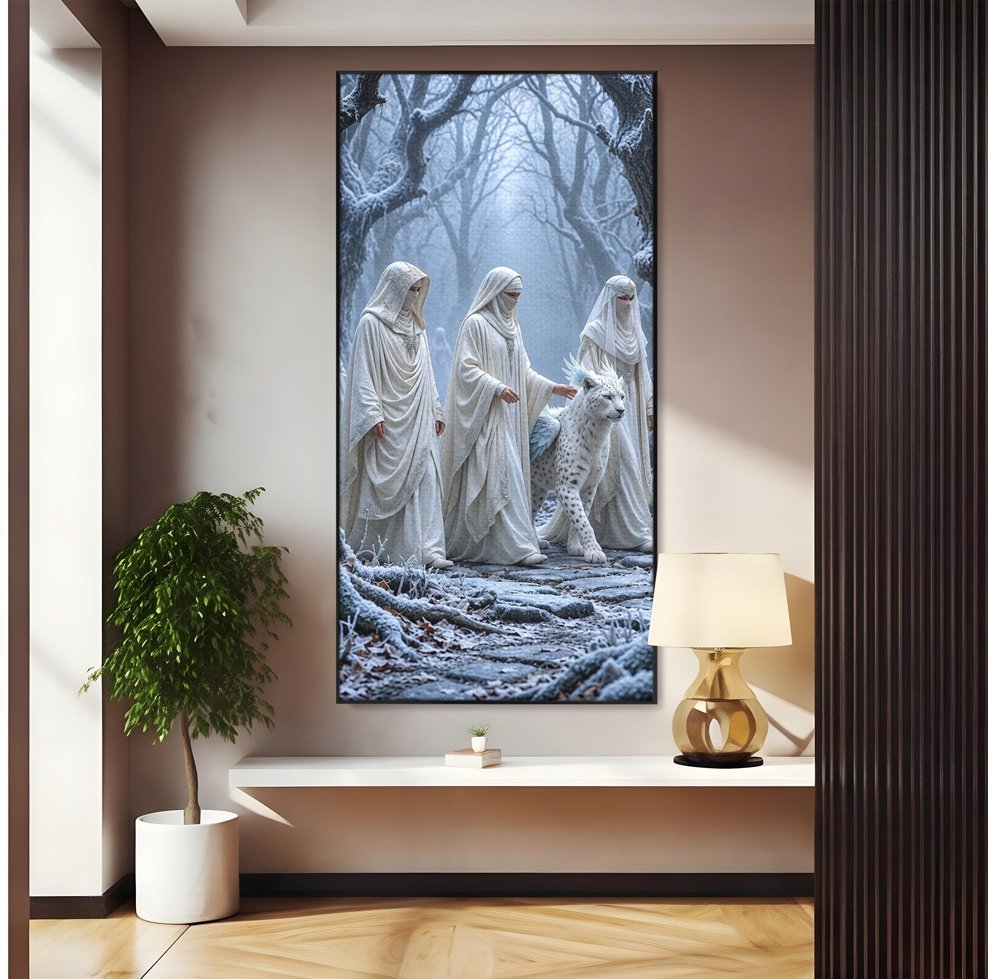 Tablou Canvas Premium LuxCanva® U1086, Calatorie Mistica, Iarna, Padure, Figuri Mistice, Animale, Misticism, Dormitor, Culori Vibrante