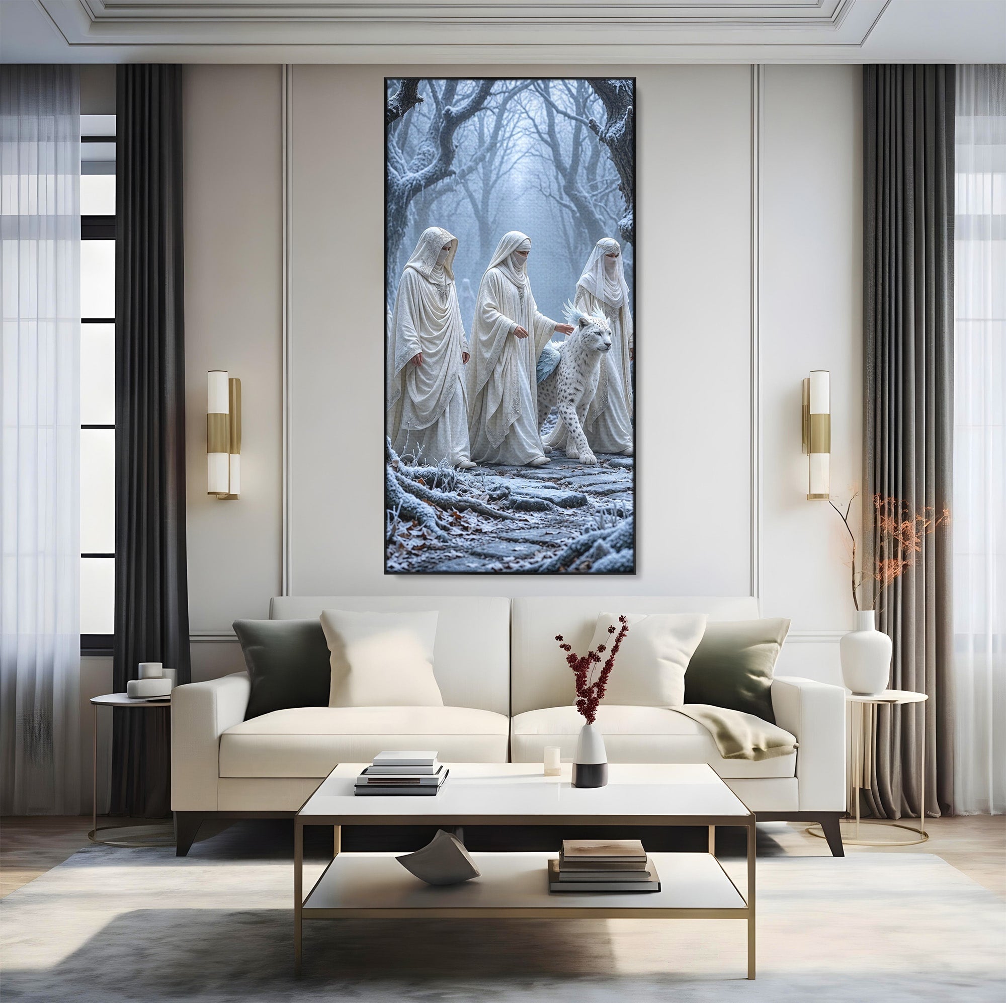 Tablou Canvas Premium LuxCanva® U1086, Calatorie Mistica, Iarna, Padure, Figuri Mistice, Animale, Misticism, Dormitor, Culori Vibrante