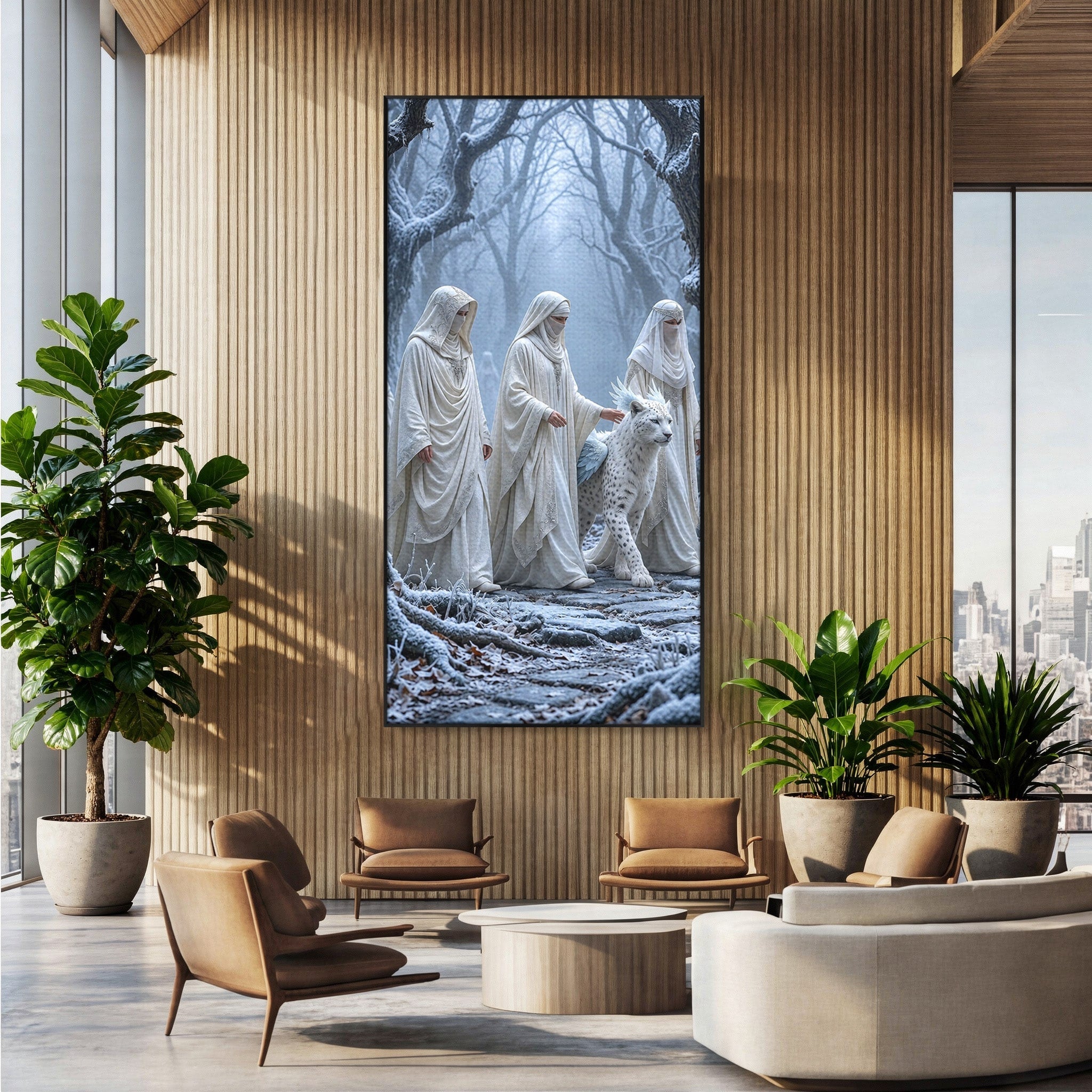 Tablou Canvas Premium LuxCanva® U1086, Calatorie Mistica, Iarna, Padure, Figuri Mistice, Animale, Misticism, Dormitor, Culori Vibrante