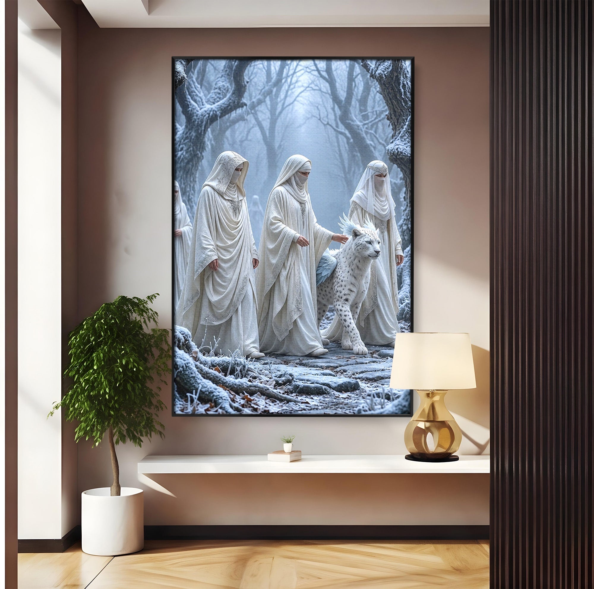 Tablou Canvas Premium LuxCanva® U1086, Calatorie Mistica, Iarna, Padure, Figuri Mistice, Animale, Misticism, Dormitor, Culori Vibrante