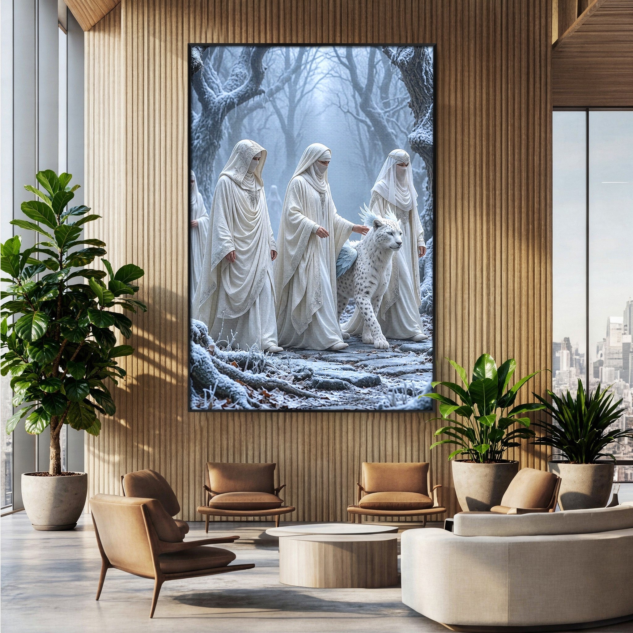 Tablou Canvas Premium LuxCanva® U1086, Calatorie Mistica, Iarna, Padure, Figuri Mistice, Animale, Misticism, Dormitor, Culori Vibrante