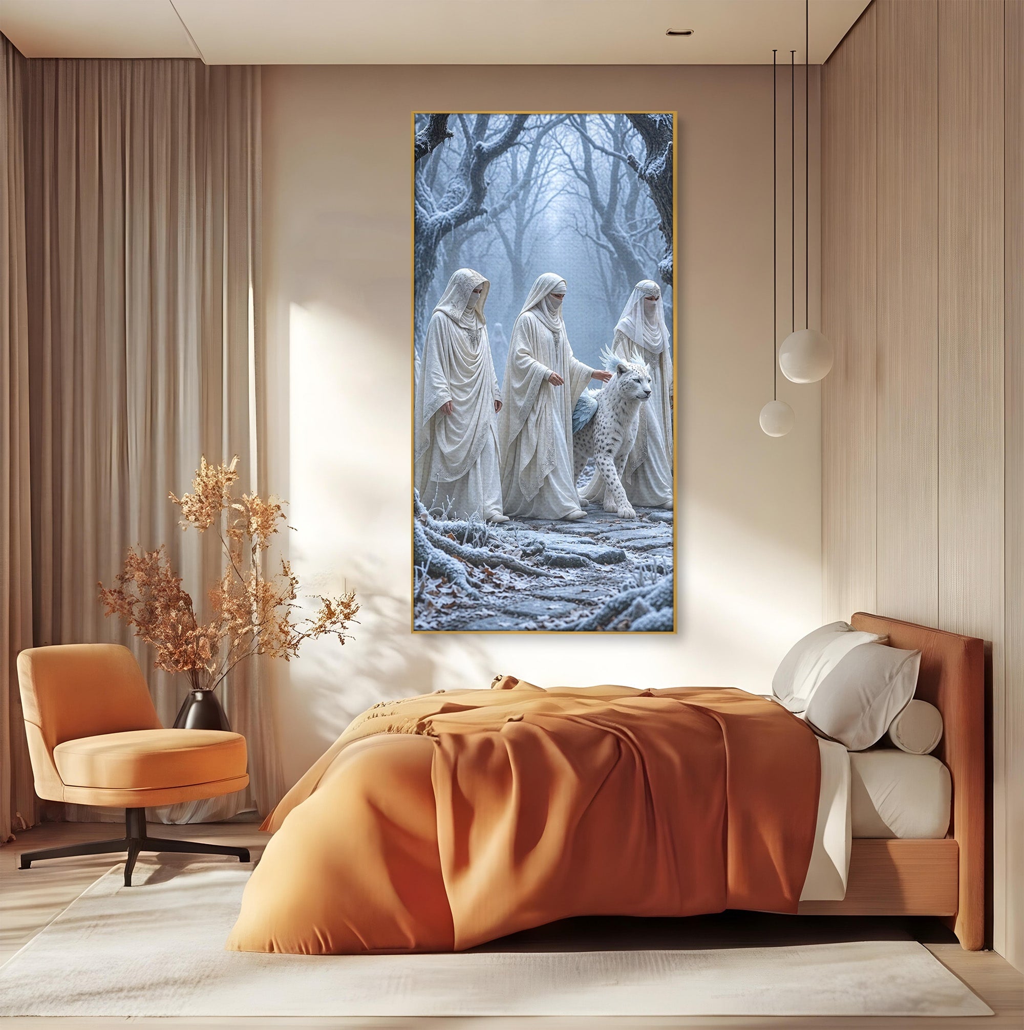 Tablou Canvas Premium LuxCanva® U1086, Calatorie Mistica, Iarna, Padure, Figuri Mistice, Animale, Misticism, Dormitor, Culori Vibrante