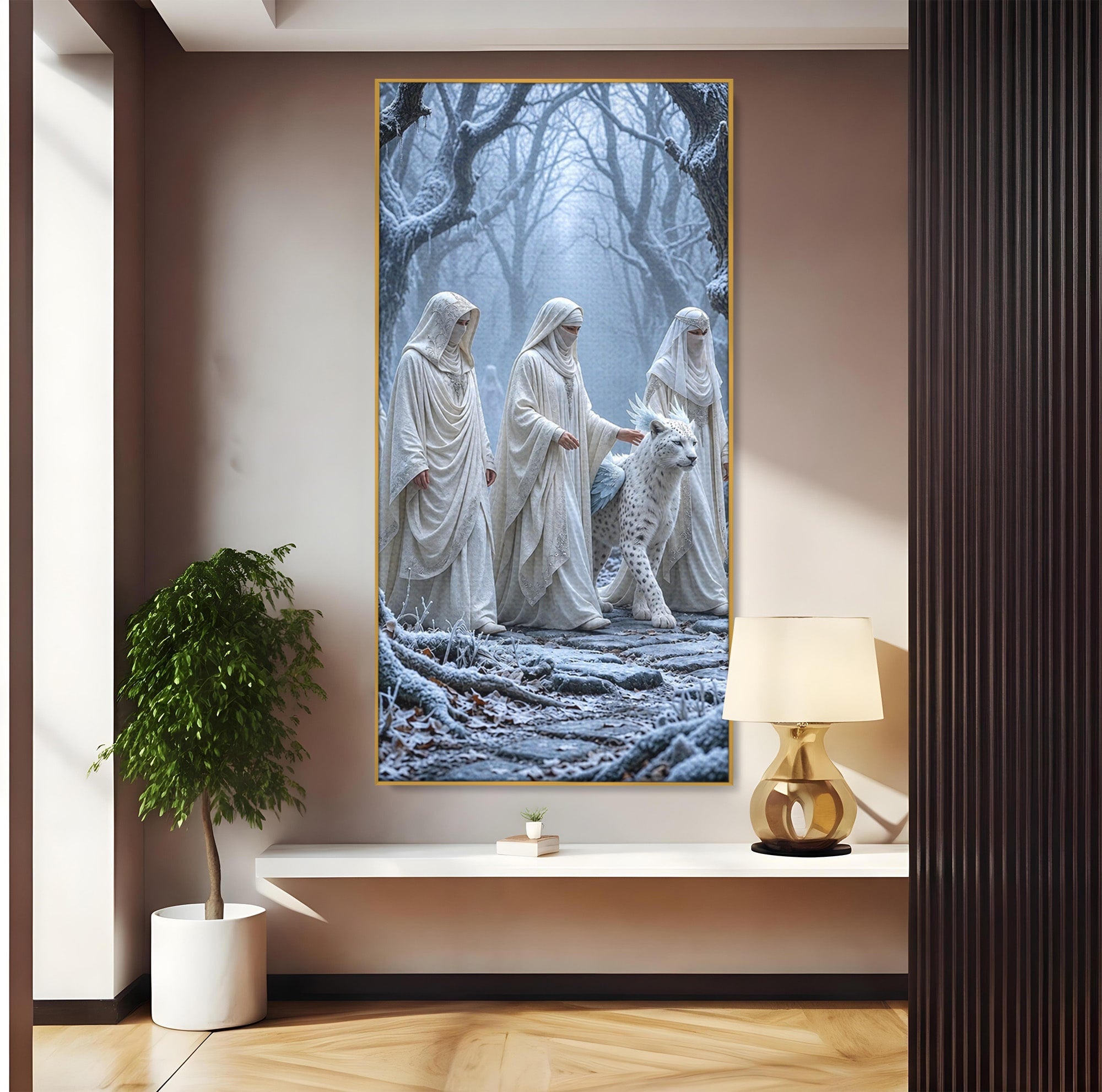 Tablou Canvas Premium LuxCanva® U1086, Calatorie Mistica, Iarna, Padure, Figuri Mistice, Animale, Misticism, Dormitor, Culori Vibrante