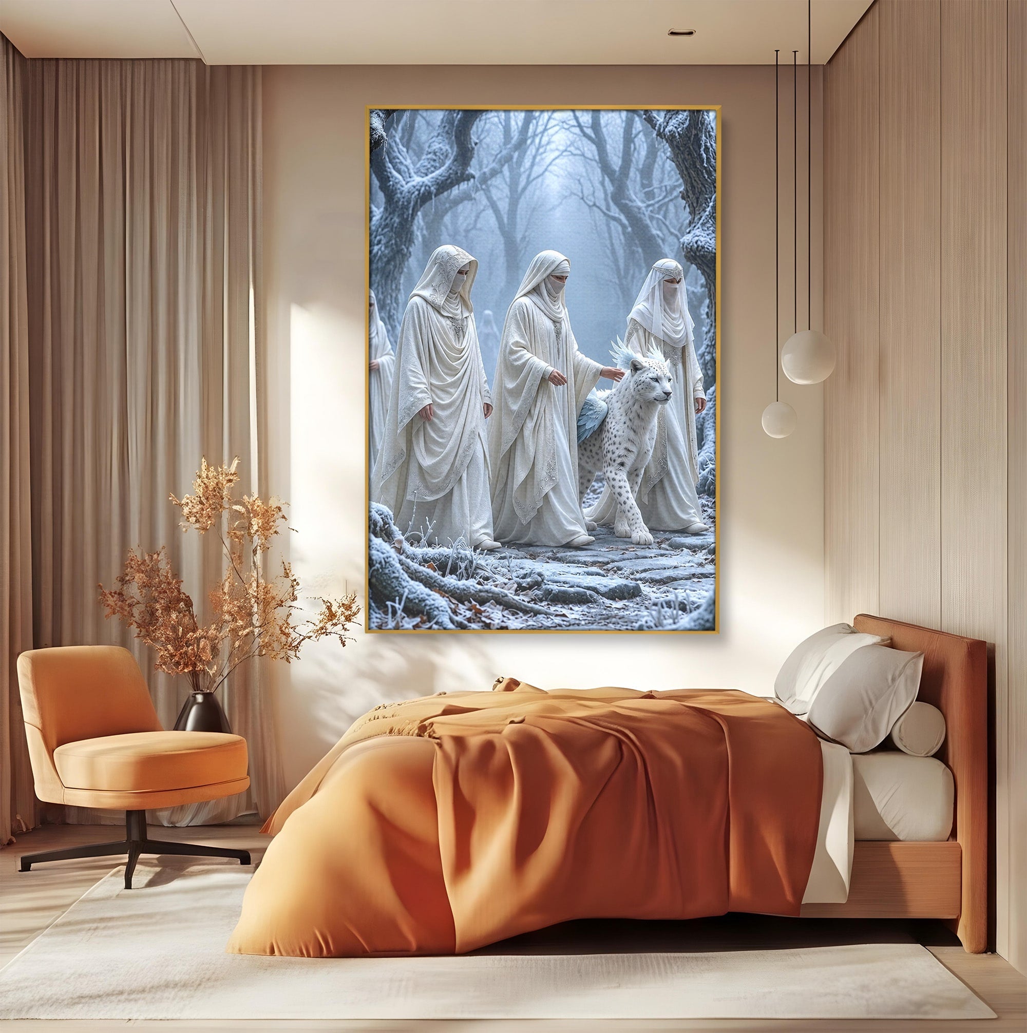 Tablou Canvas Premium LuxCanva® U1086, Calatorie Mistica, Iarna, Padure, Figuri Mistice, Animale, Misticism, Dormitor, Culori Vibrante