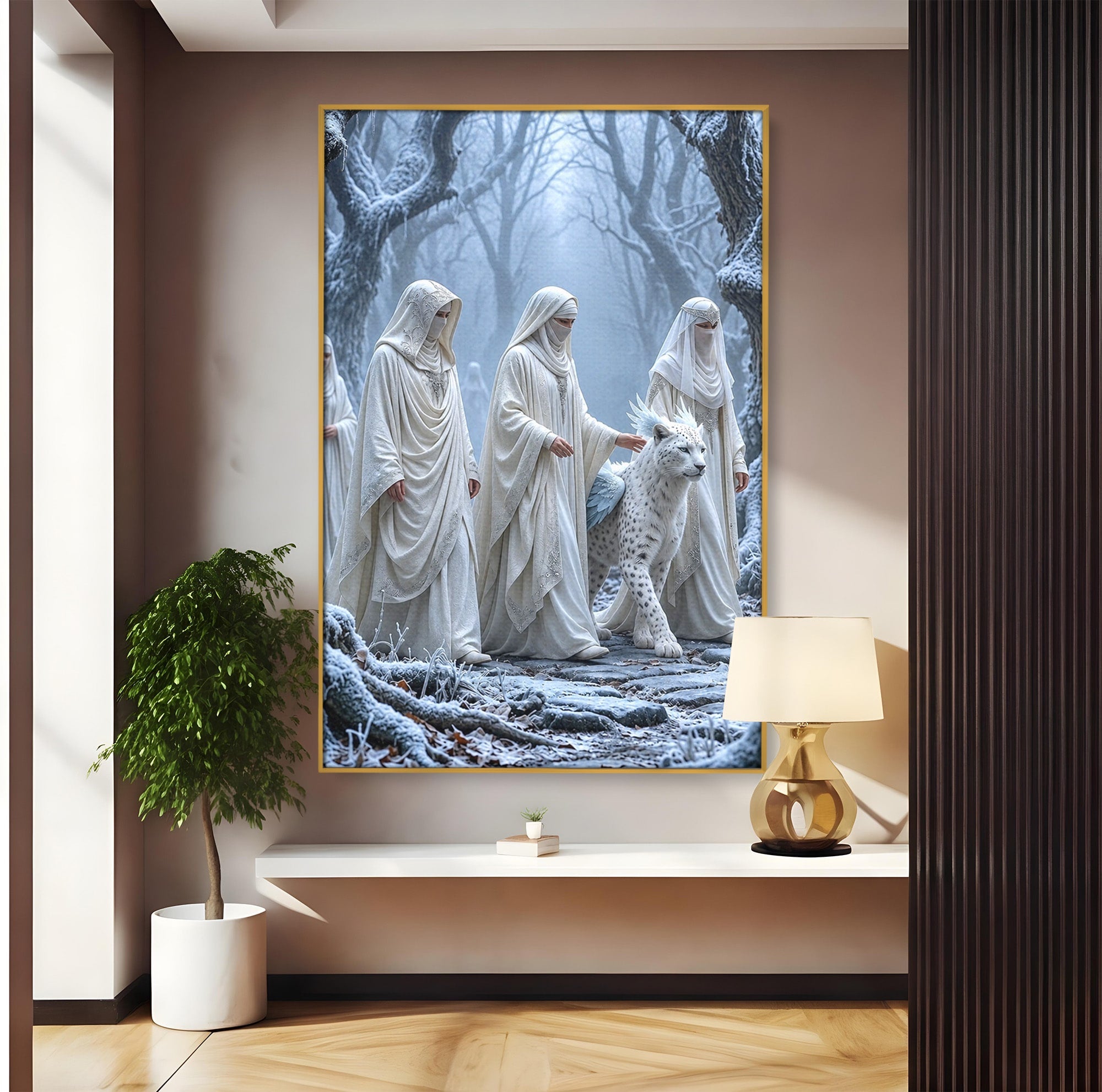 Tablou Canvas Premium LuxCanva® U1086, Calatorie Mistica, Iarna, Padure, Figuri Mistice, Animale, Misticism, Dormitor, Culori Vibrante