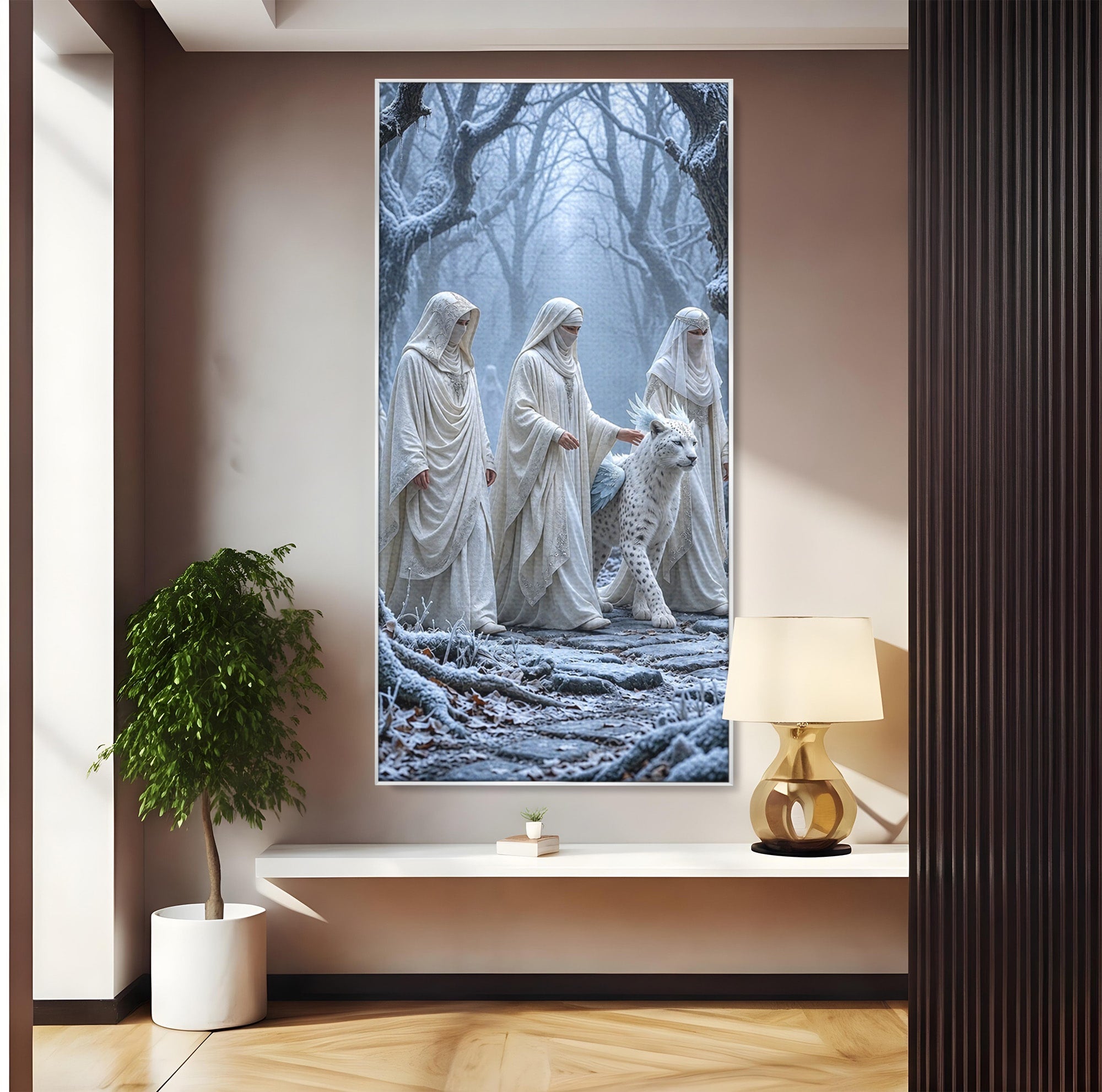 Tablou Canvas Premium LuxCanva® U1086, Calatorie Mistica, Iarna, Padure, Figuri Mistice, Animale, Misticism, Dormitor, Culori Vibrante