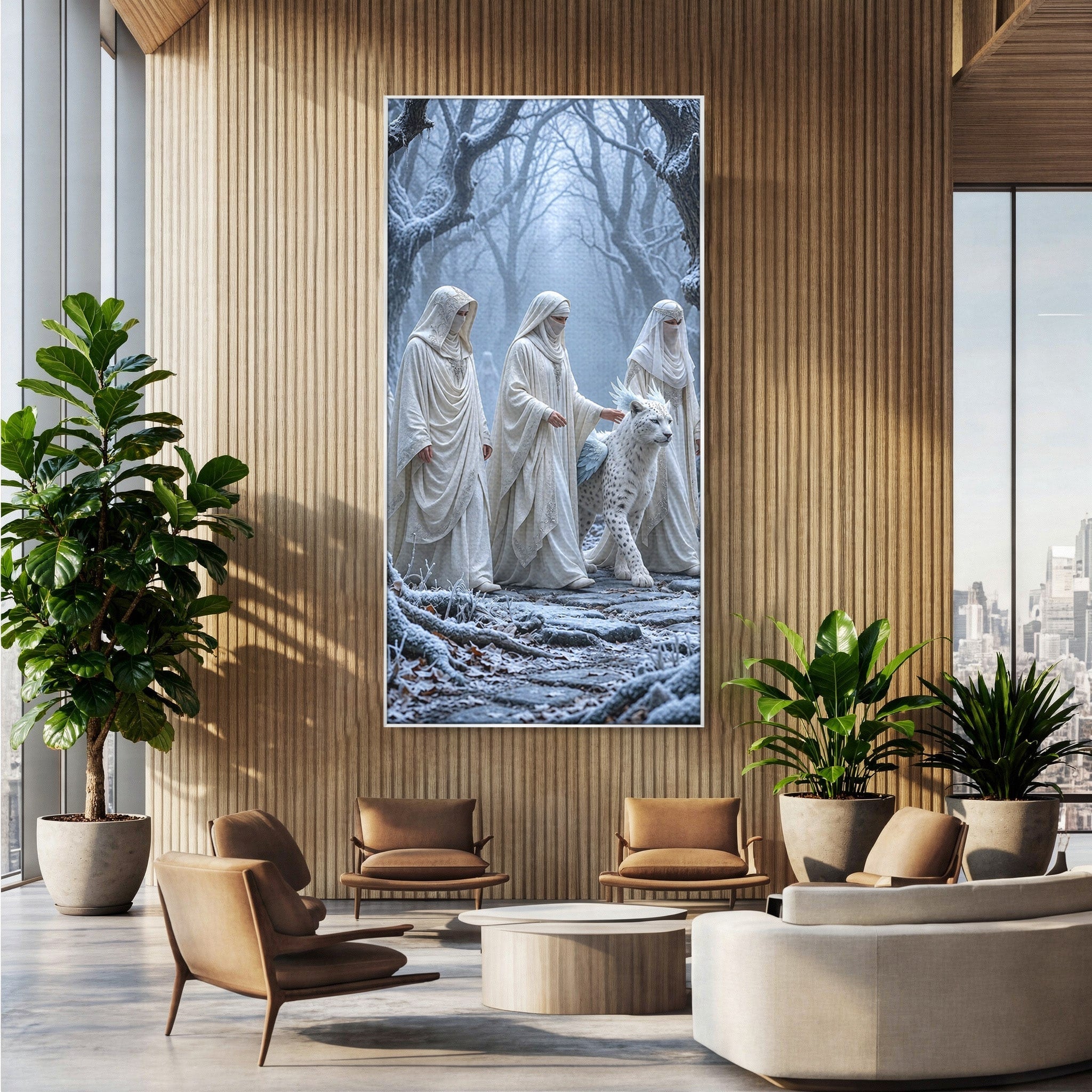 Tablou Canvas Premium LuxCanva® U1086, Calatorie Mistica, Iarna, Padure, Figuri Mistice, Animale, Misticism, Dormitor, Culori Vibrante