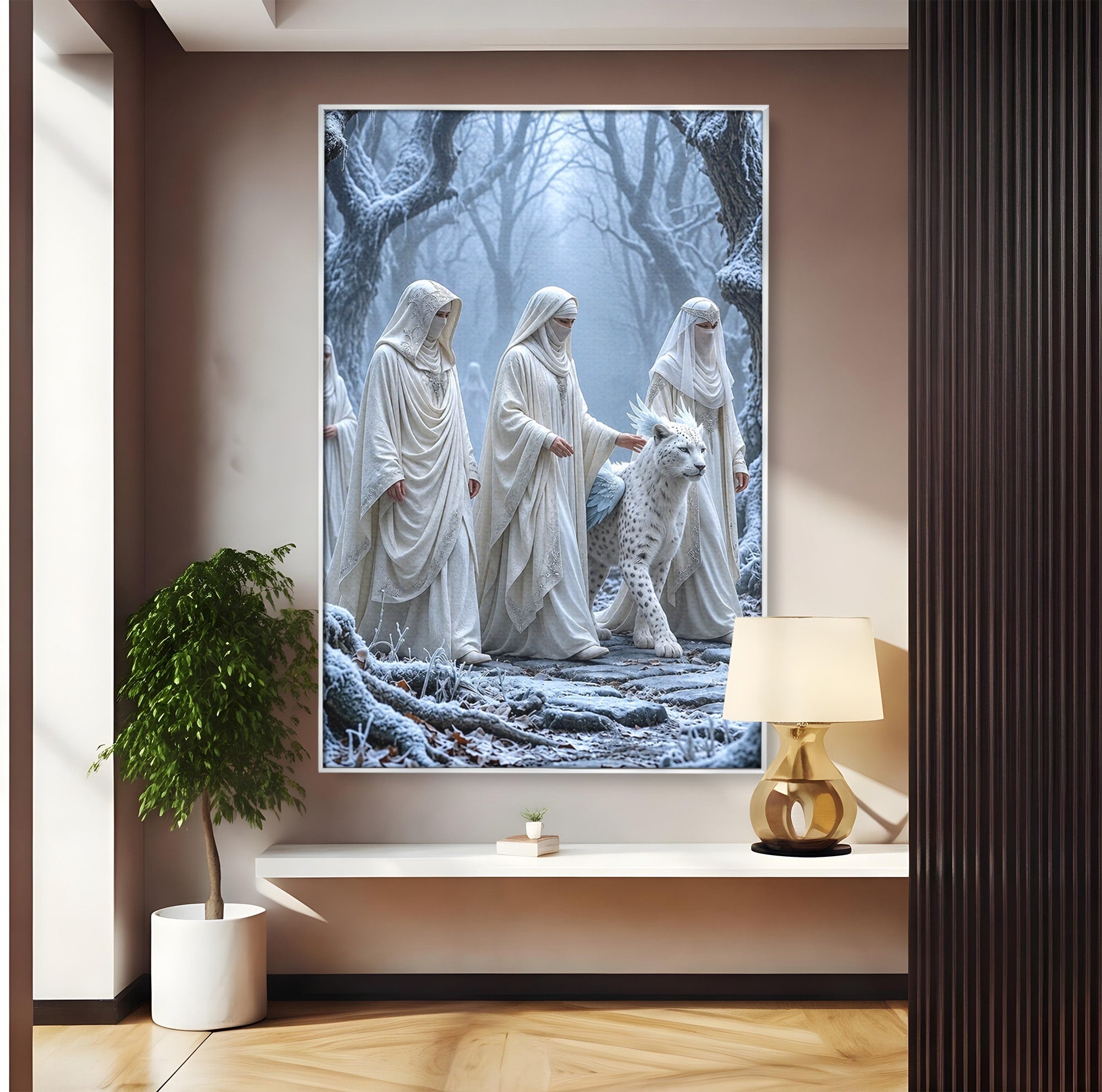 Tablou Canvas Premium LuxCanva® U1086, Calatorie Mistica, Iarna, Padure, Figuri Mistice, Animale, Misticism, Dormitor, Culori Vibrante