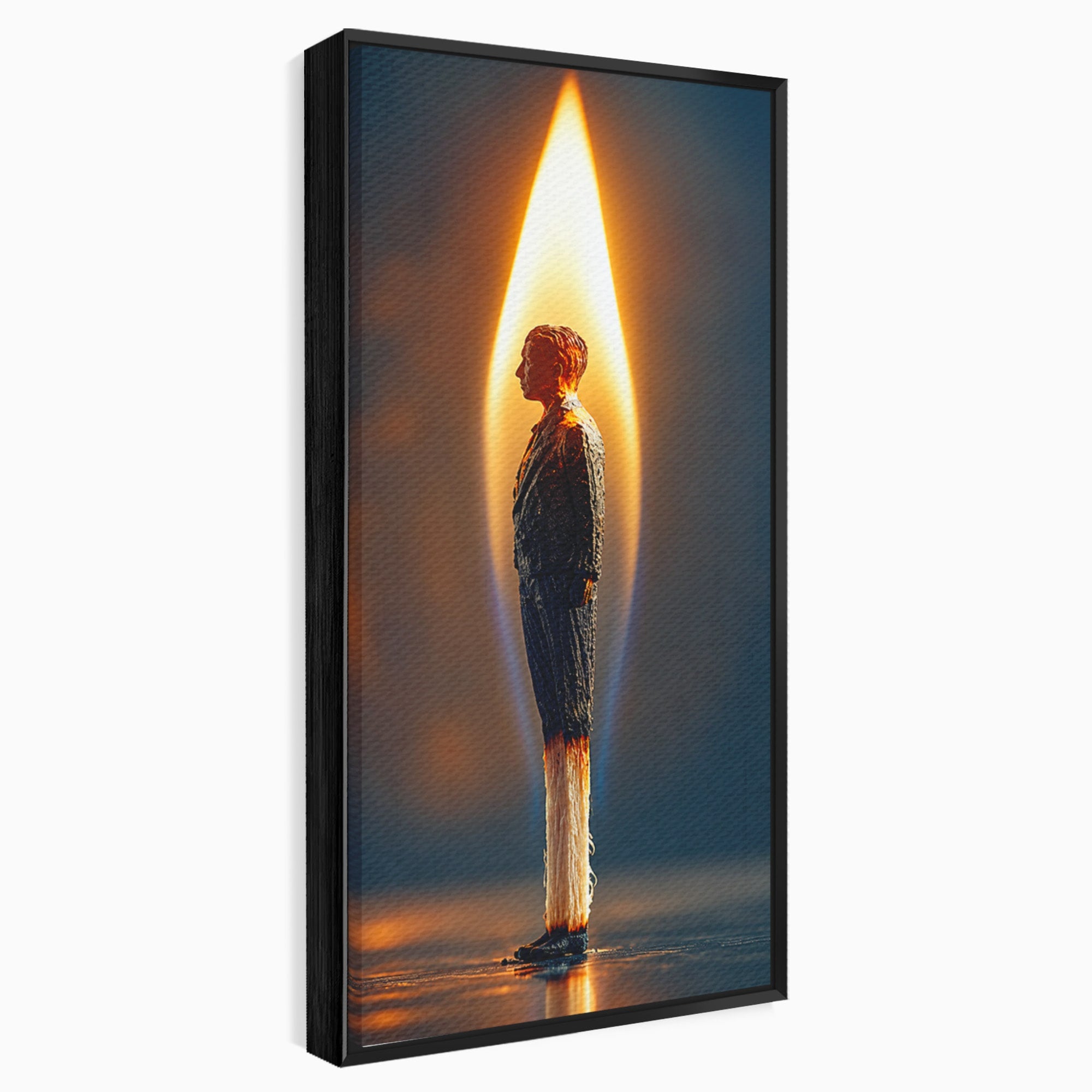 Tablou Canvas Premium LuxCanva® U1087, Omul Flacara, Arta Contemporana, Reflectie, Flacara, Om, Living, Birou, Culori Vibrante