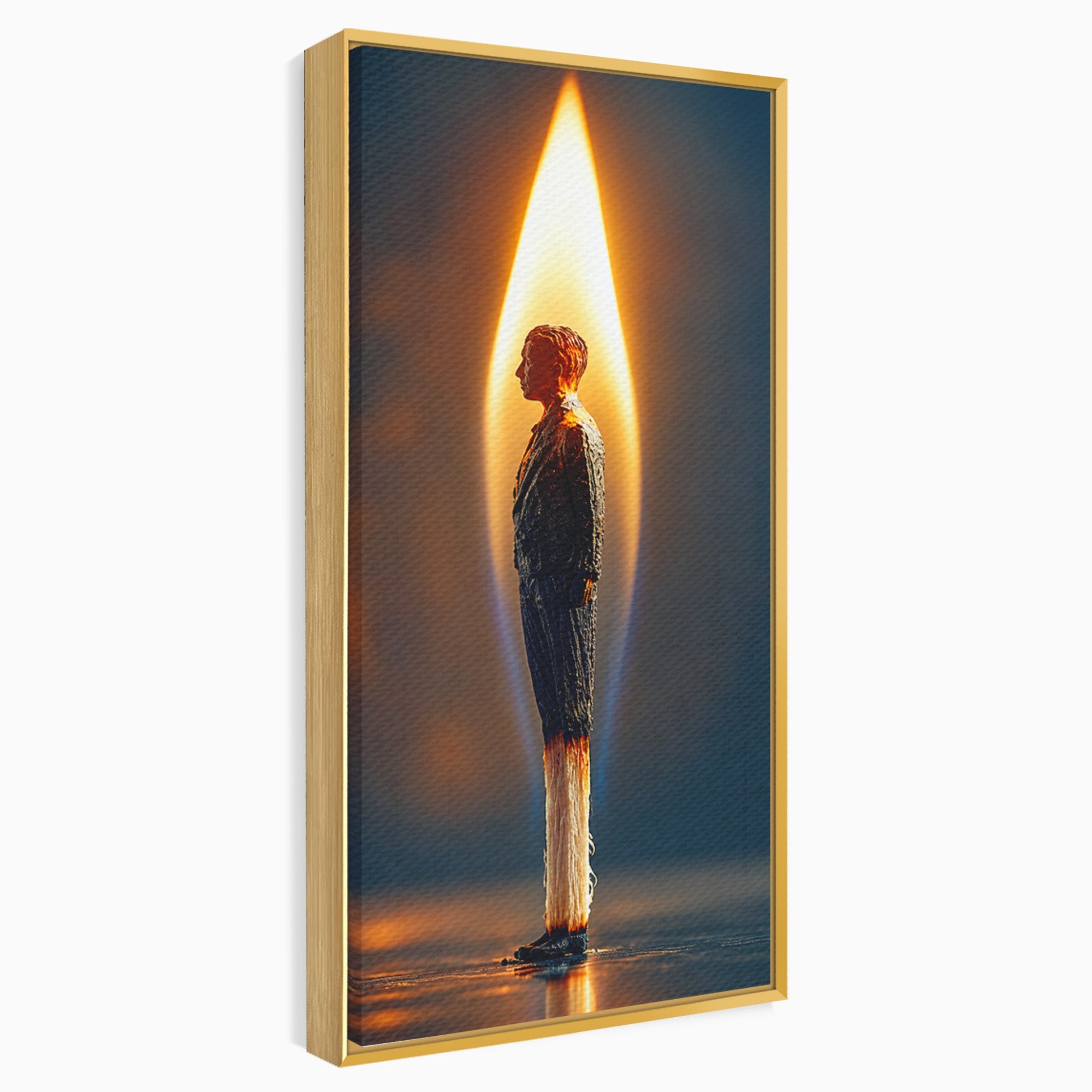 Tablou Canvas Premium LuxCanva® U1087, Omul Flacara, Arta Contemporana, Reflectie, Flacara, Om, Living, Birou, Culori Vibrante