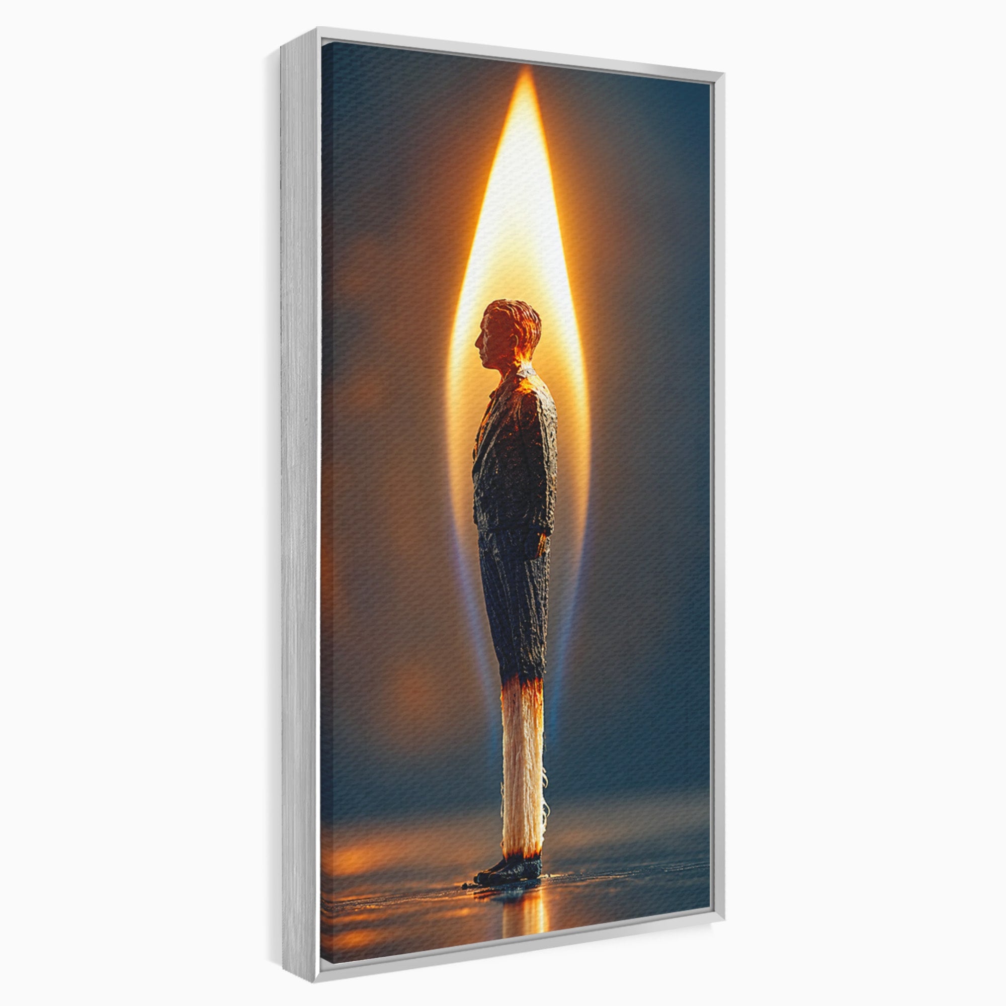 Tablou Canvas Premium LuxCanva® U1087, Omul Flacara, Arta Contemporana, Reflectie, Flacara, Om, Living, Birou, Culori Vibrante