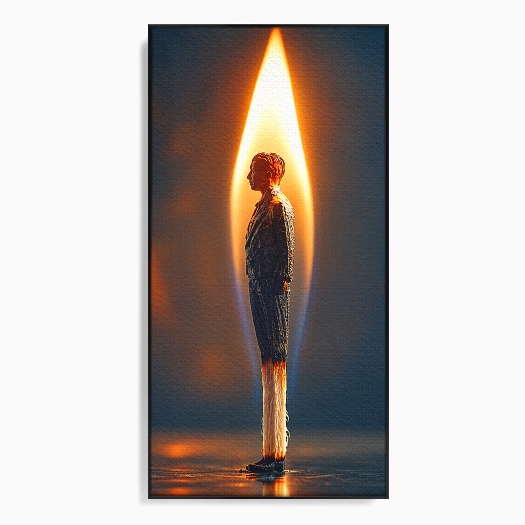 Tablou Canvas Premium LuxCanva® U1087, Omul Flacara, Arta Contemporana, Reflectie, Flacara, Om, Living, Birou, Culori Vibrante